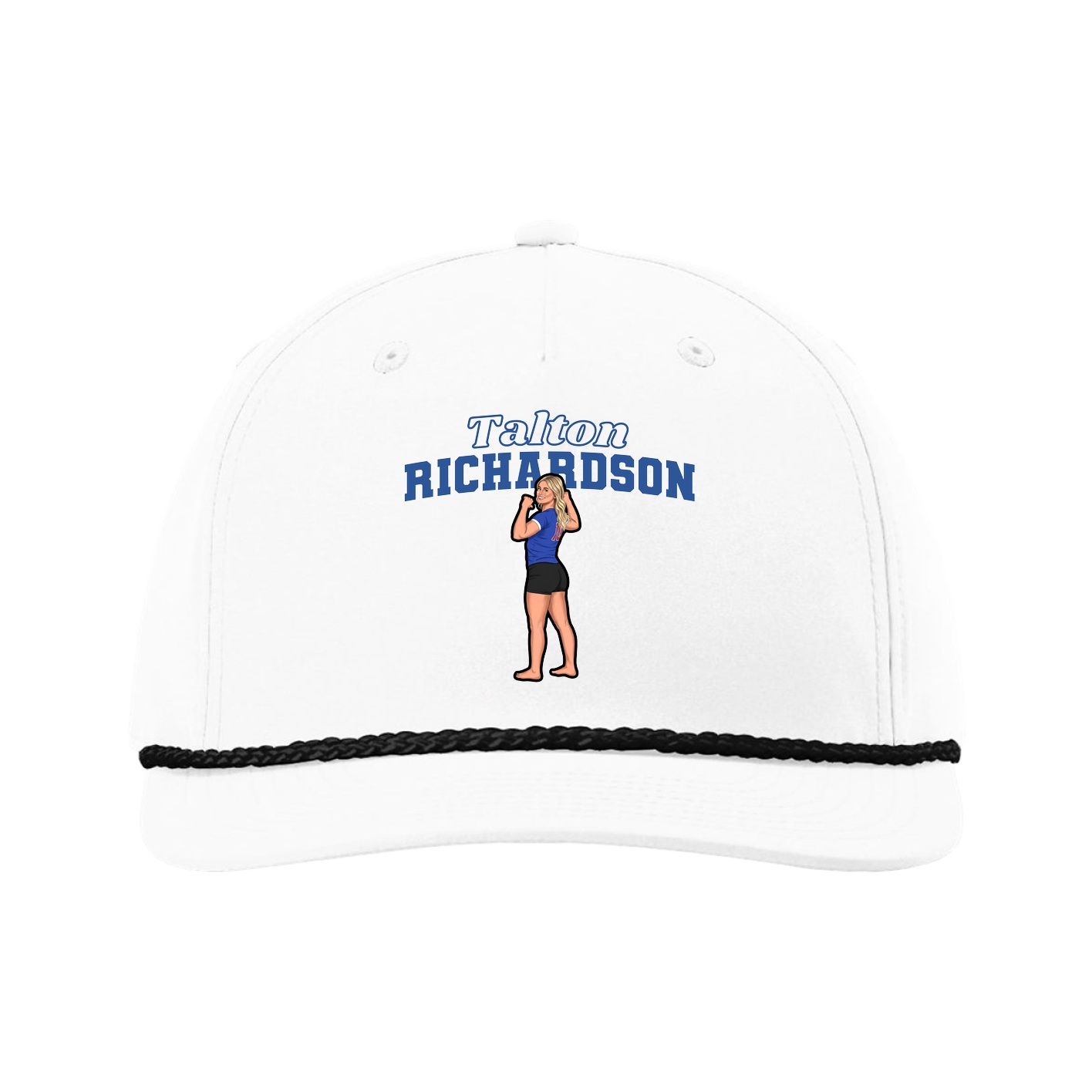 Five-Panel Classic Rope Cap — Name Arch in White