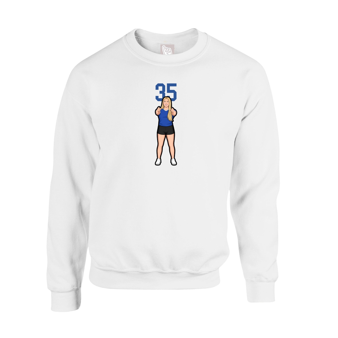 Fleece Crew — Number Top in White