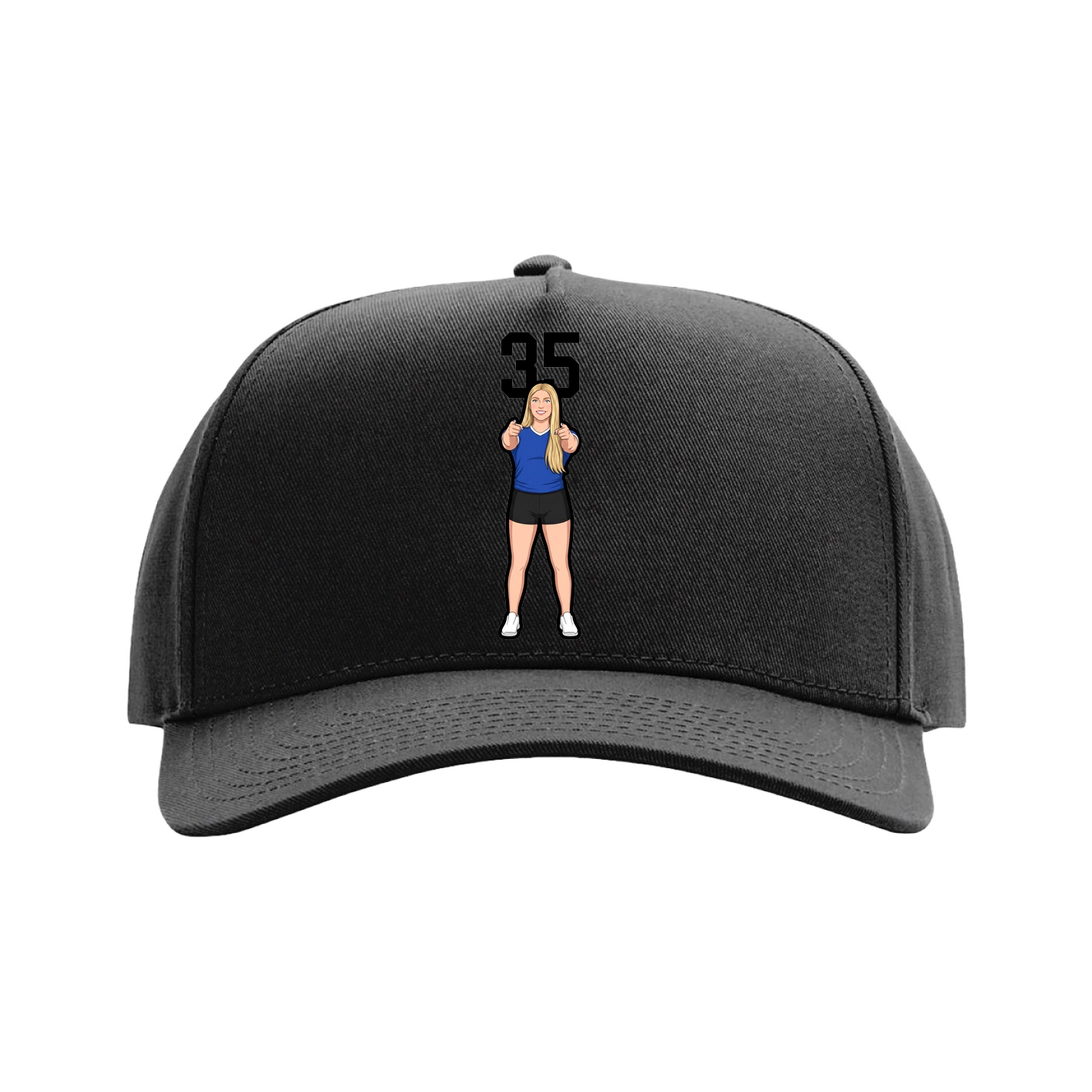 Full Fabric Five-Panel Champ Cap — Number Top in Black
