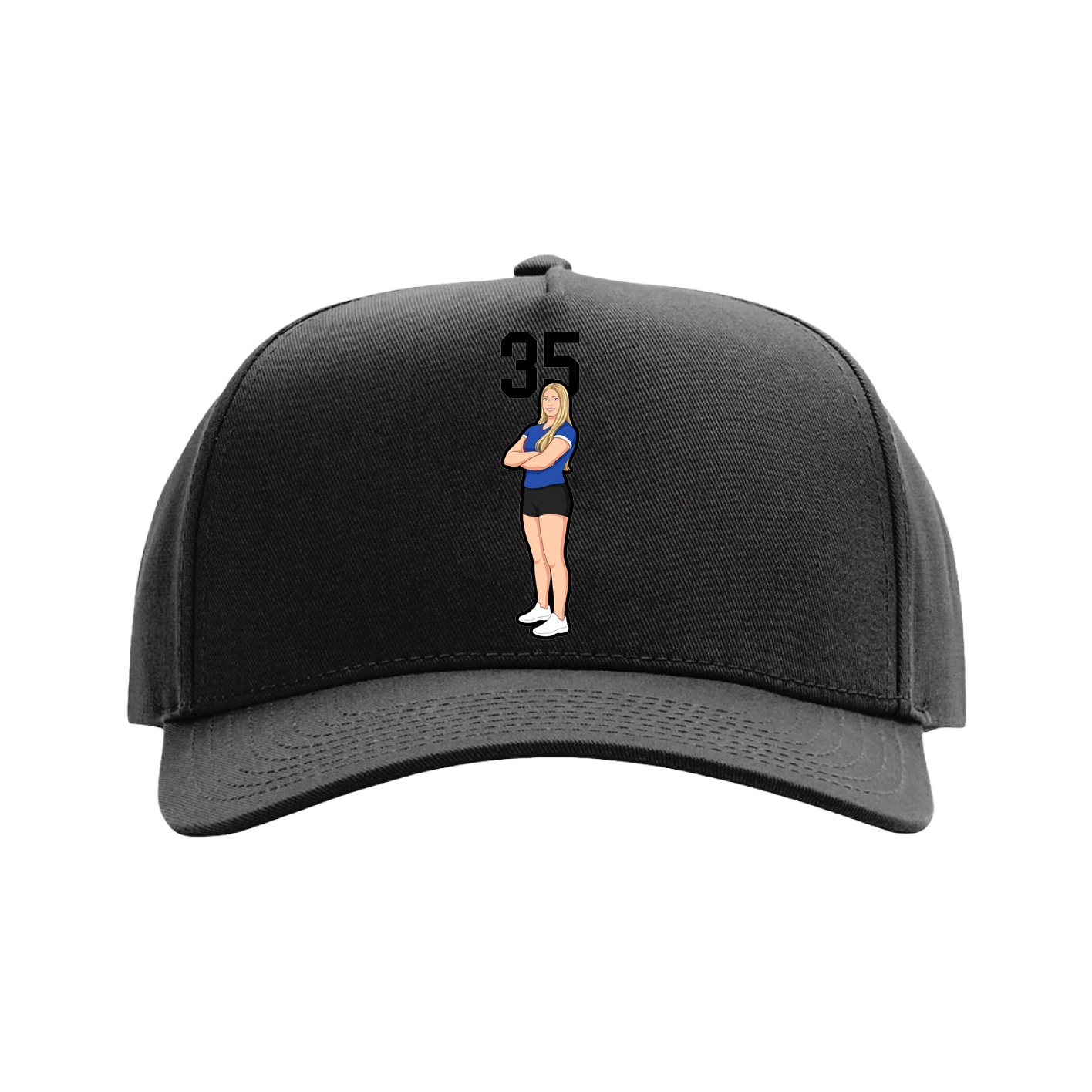 Full Fabric Five-Panel Champ Cap — Number Top in Black