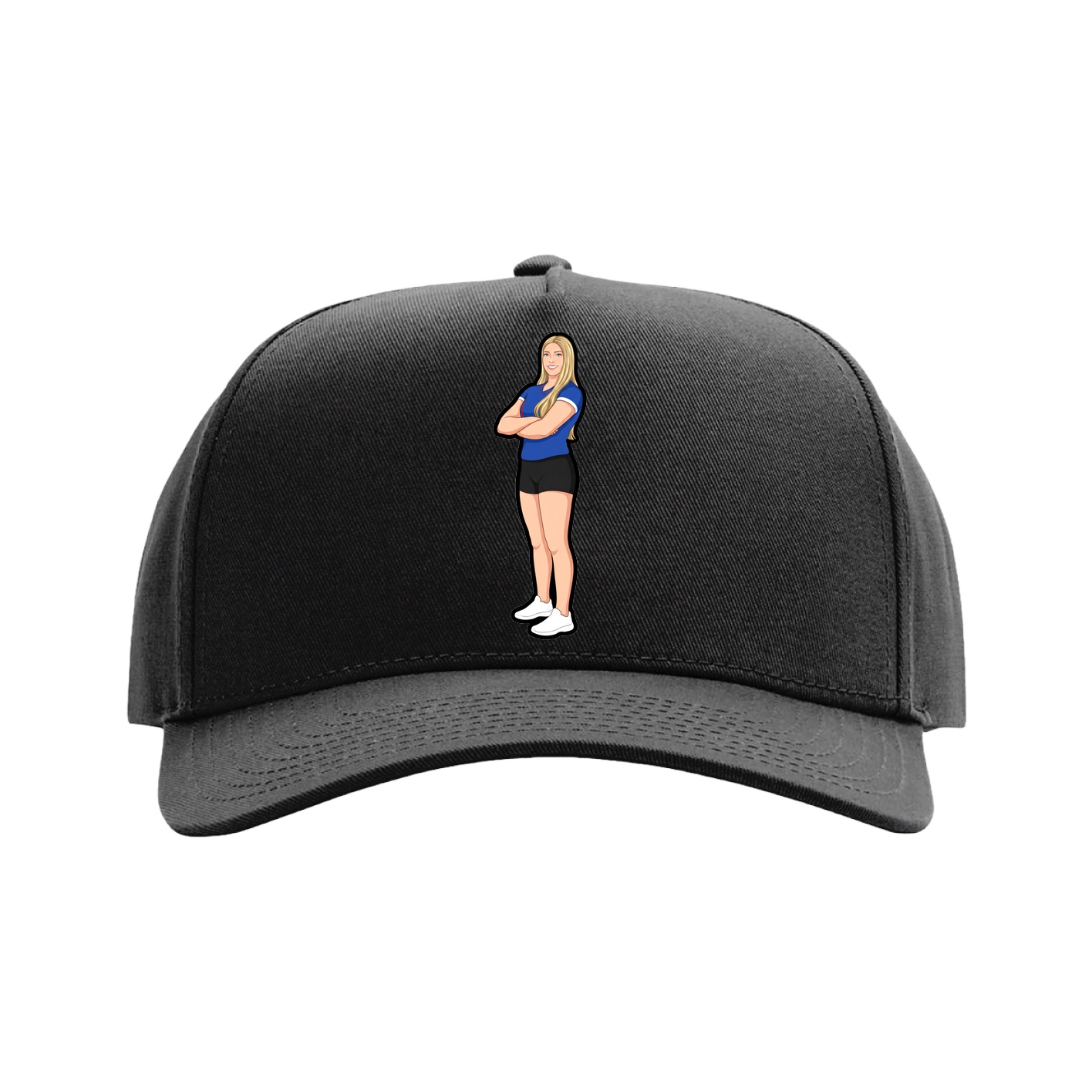 Full Fabric Five-Panel Champ Cap — Name Vertical in Black