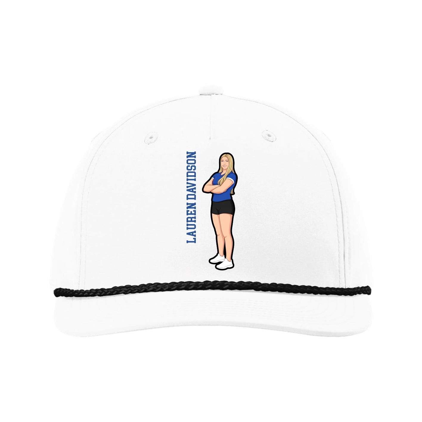 Five-Panel Classic Rope Cap — Name Vertical in White