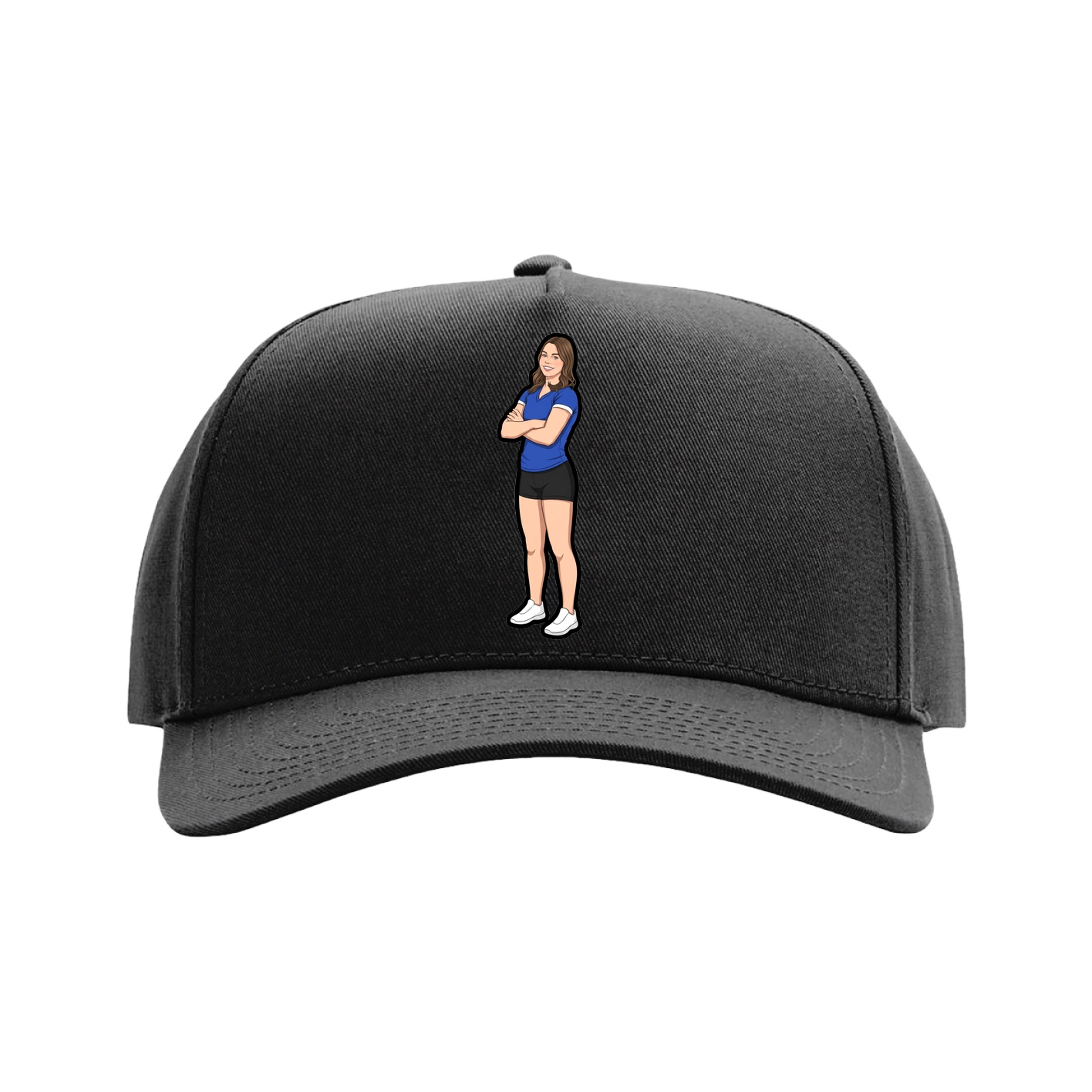 Full Fabric Five-Panel Champ Cap — Name Vertical in Black