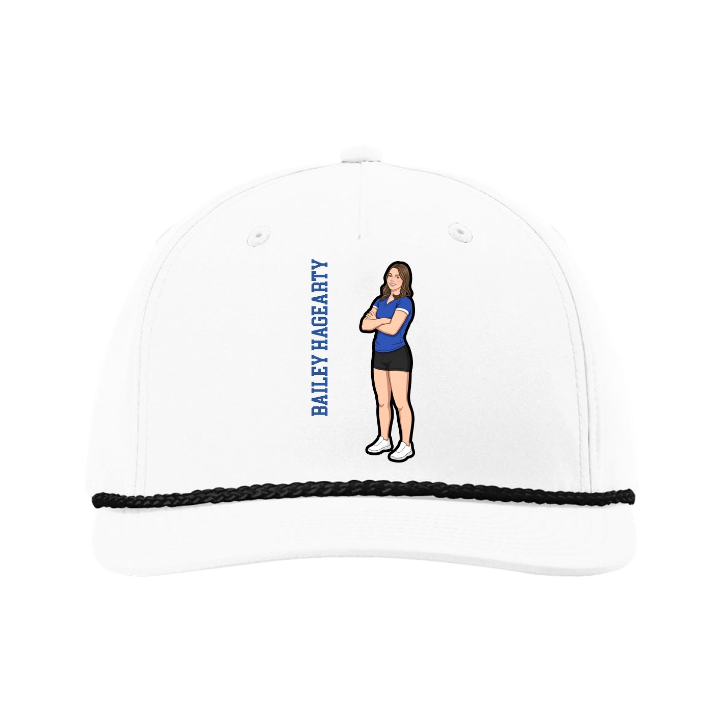 Five-Panel Classic Rope Cap — Name Vertical in White
