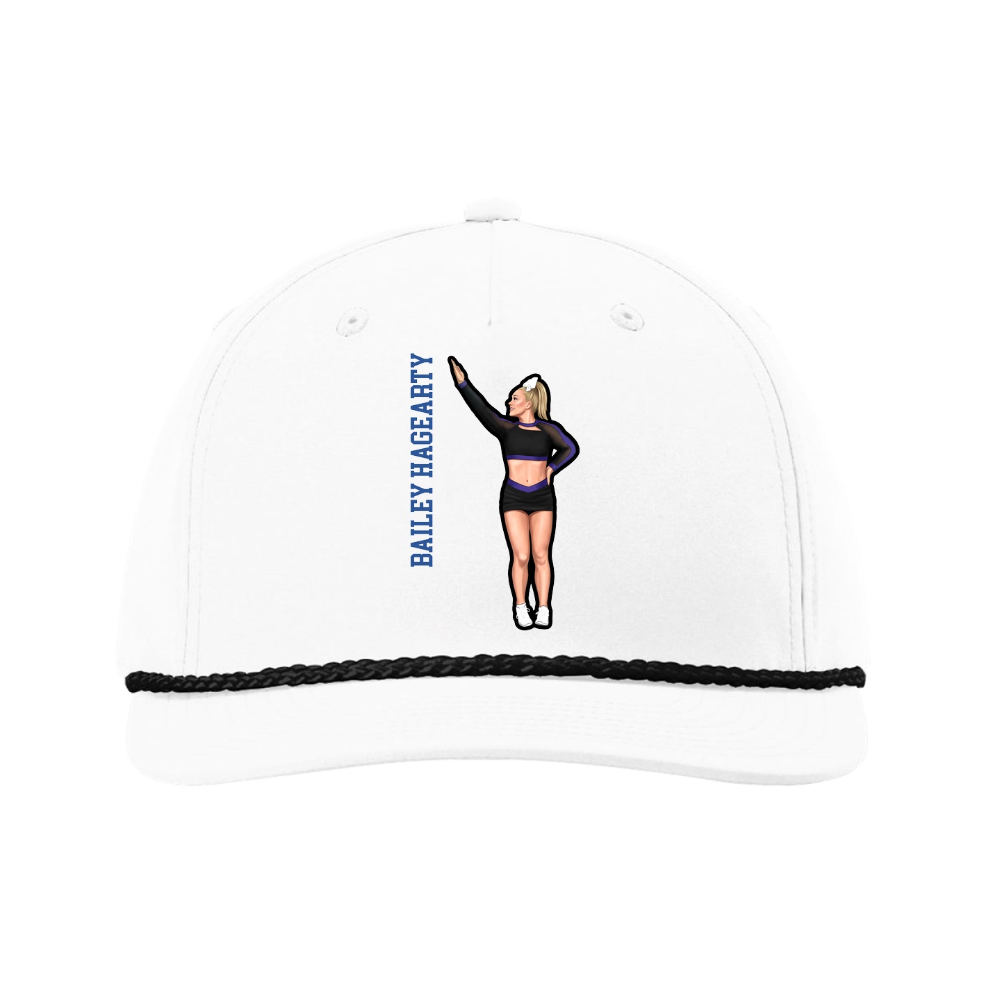 Five-Panel Classic Rope Cap — Name Vertical in White