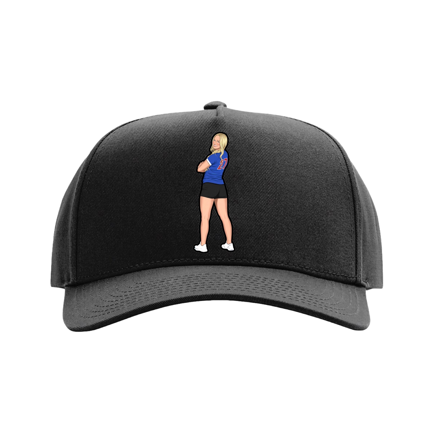 Full Fabric Five-Panel Champ Cap — Name Vertical in Black