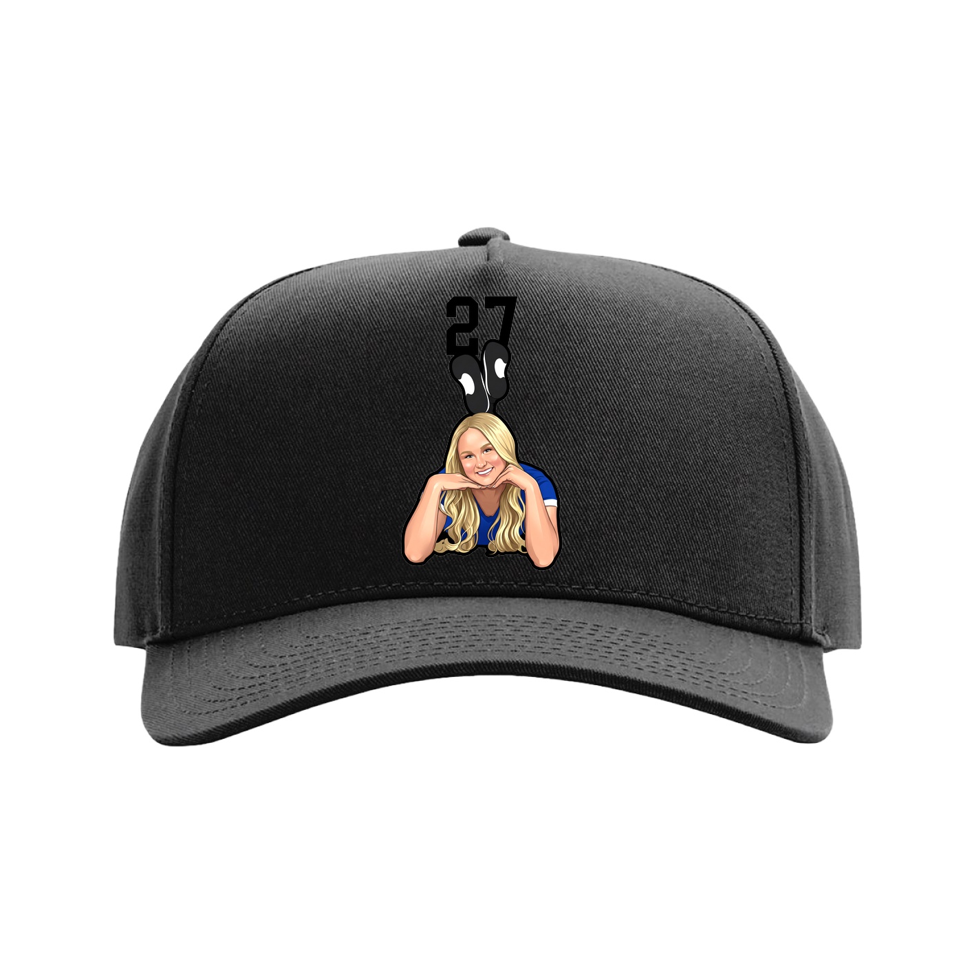 Full Fabric Five-Panel Champ Cap — Number Top in Black