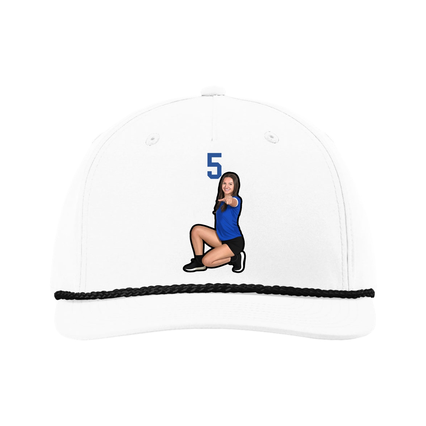 Five-Panel Classic Rope Cap — Number Top in White