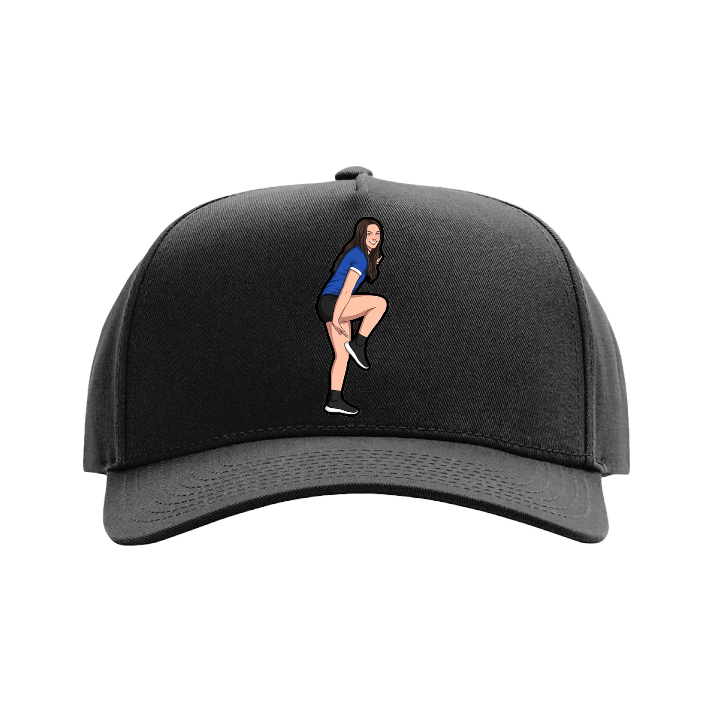 Full Fabric Five-Panel Champ Cap — Name Vertical in Black