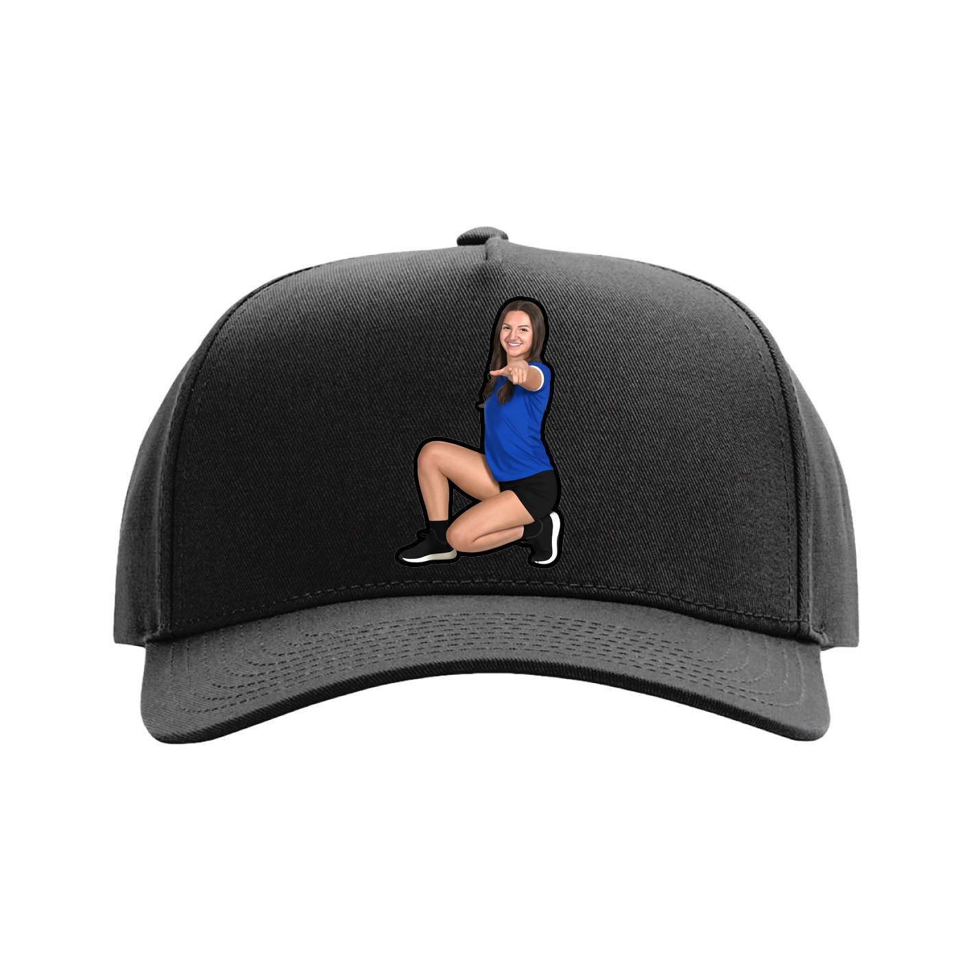 Full Fabric Five-Panel Champ Cap — Name Vertical in Black