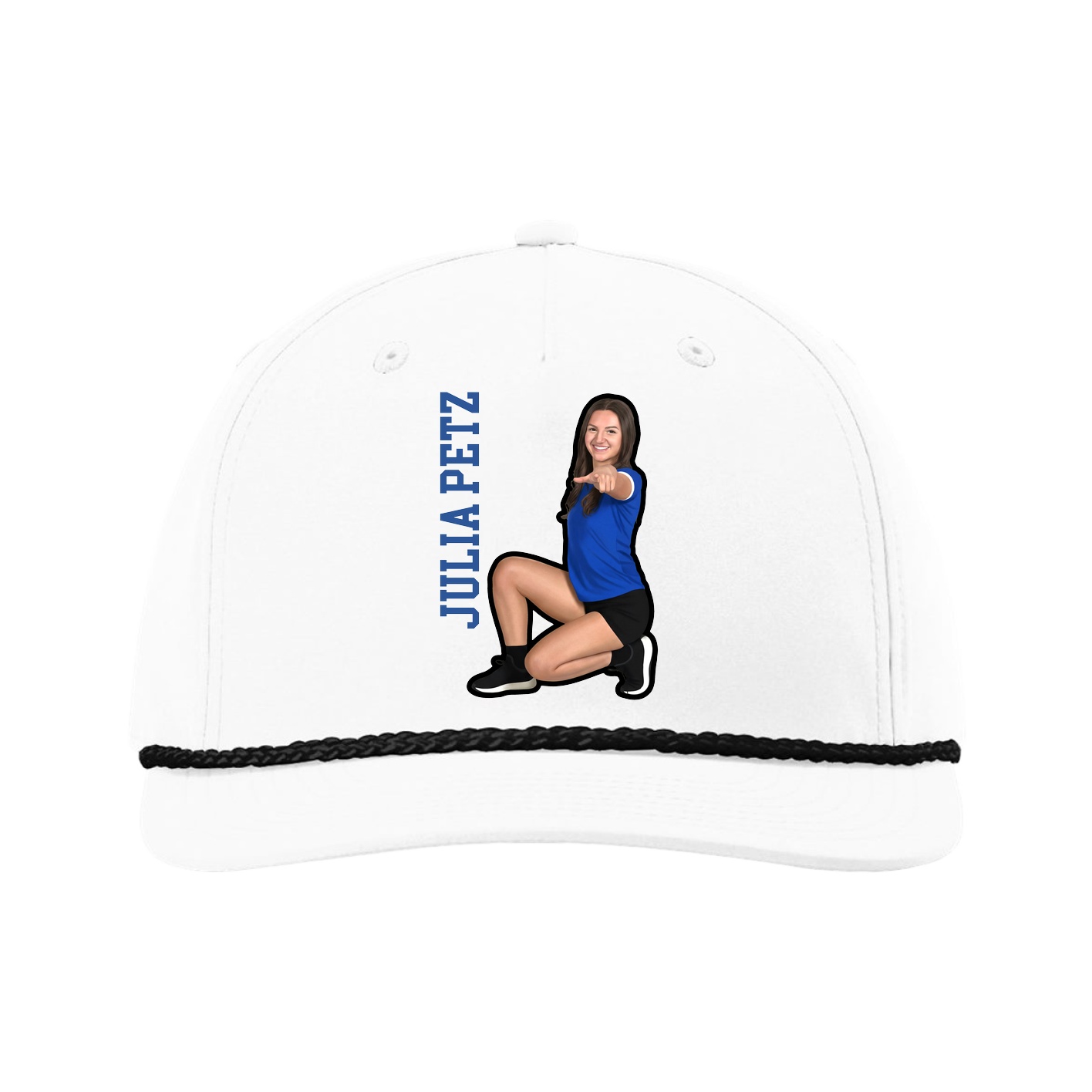 Five-Panel Classic Rope Cap — Name Vertical in White
