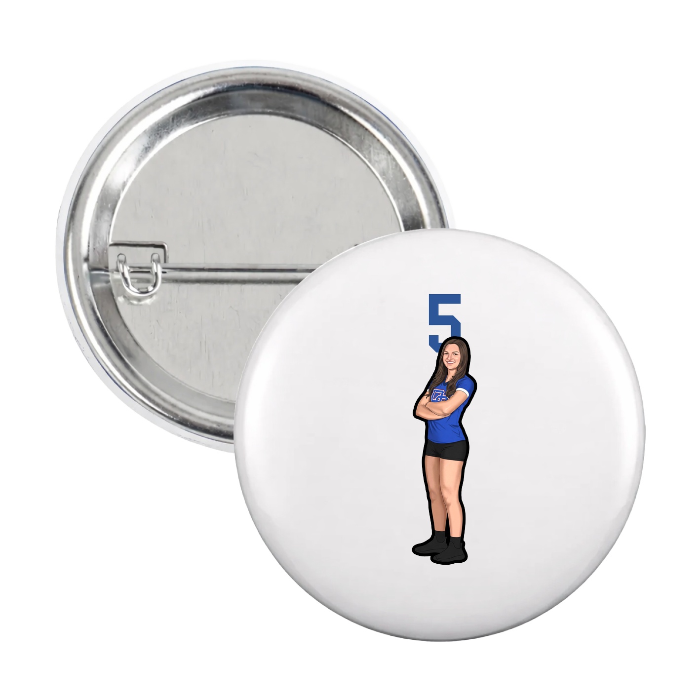 Game Day Button — Number Top in White
