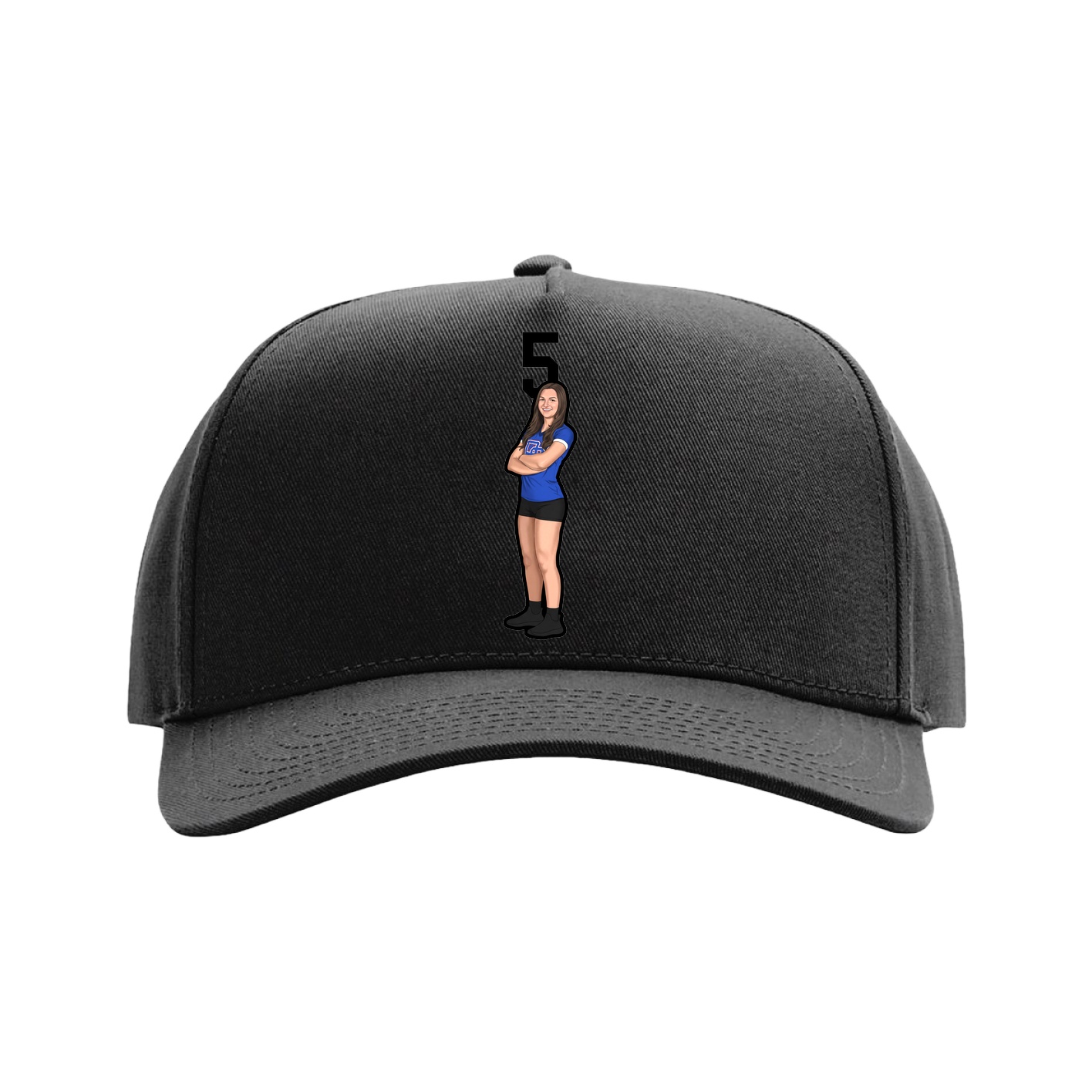 Full Fabric Five-Panel Champ Cap — Number Top in Black