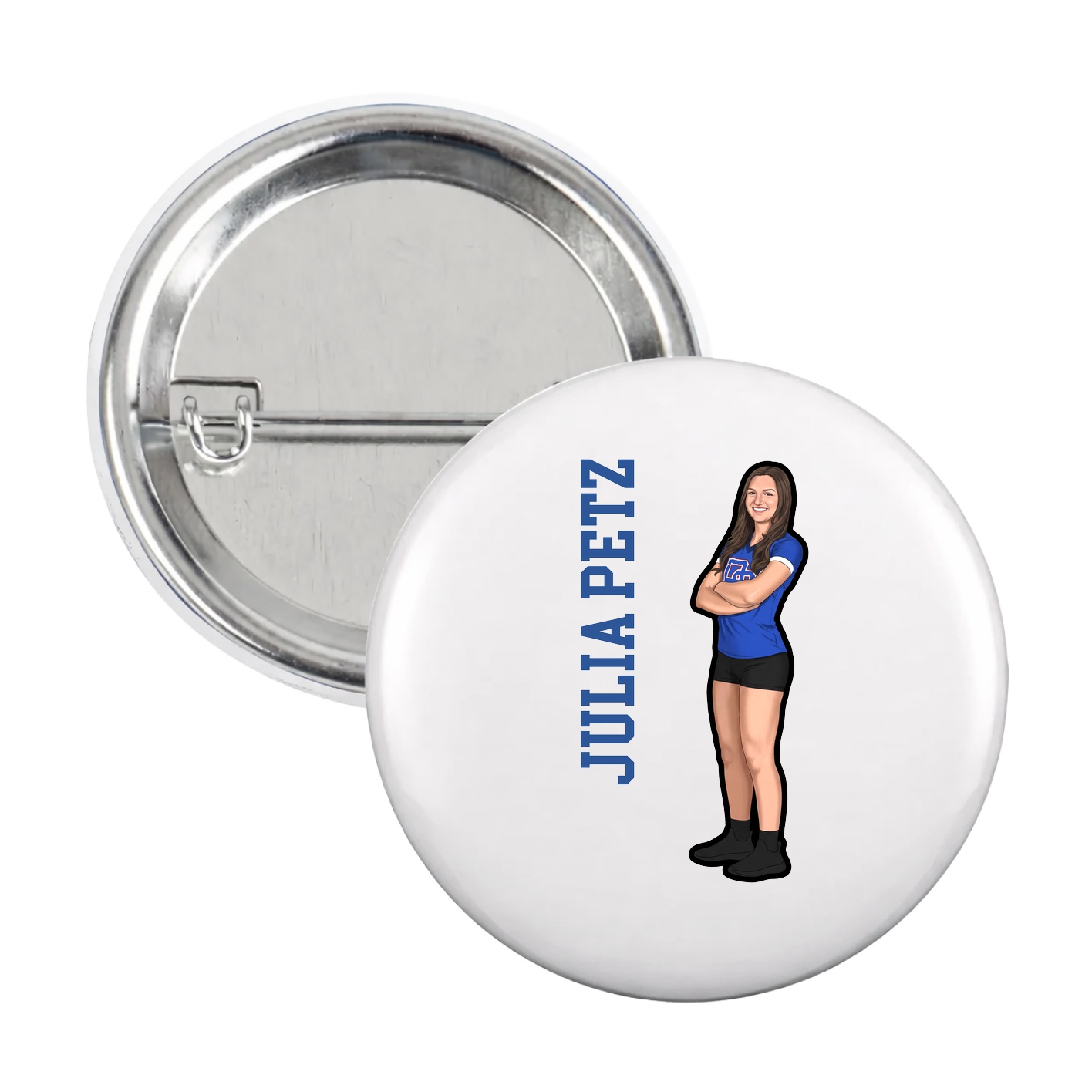 Game Day Button — Name Vertical in White