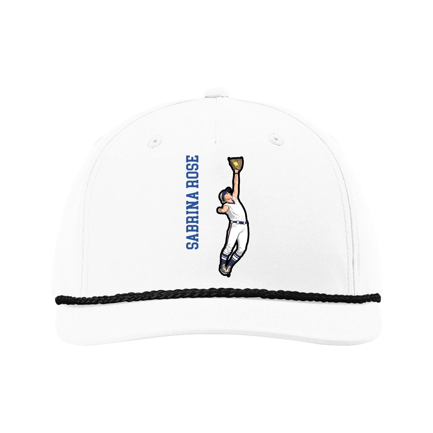 Five-Panel Classic Rope Cap — Name Vertical in White