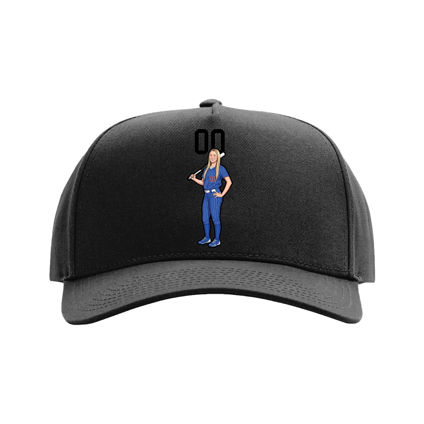 Full Fabric Five-Panel Champ Cap — Number Top in Black