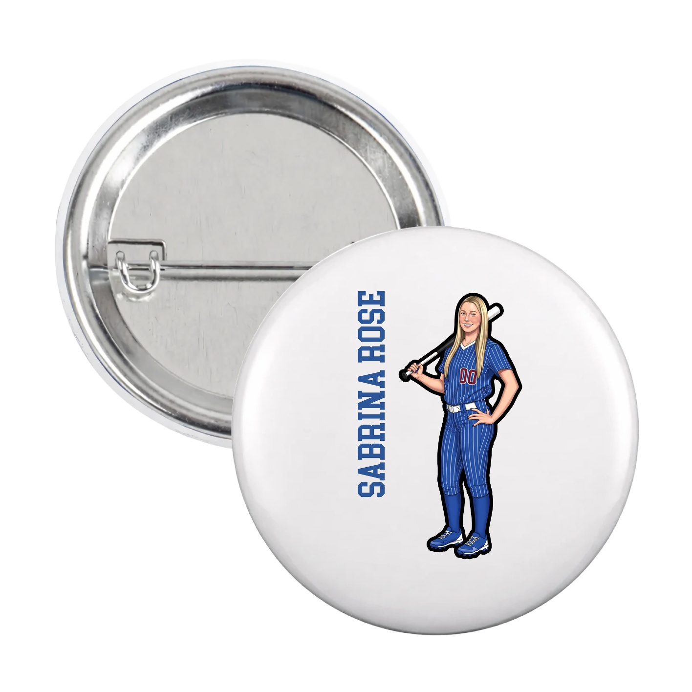 Game Day Button — Name Vertical in White