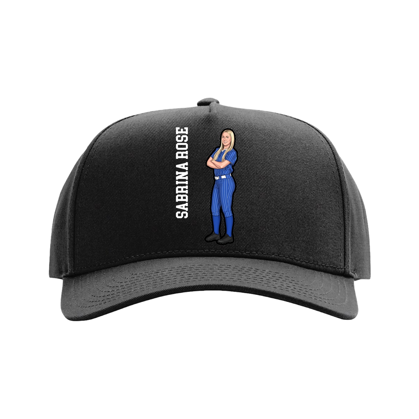 Full Fabric Five-Panel Champ Cap — Name Vertical in Black