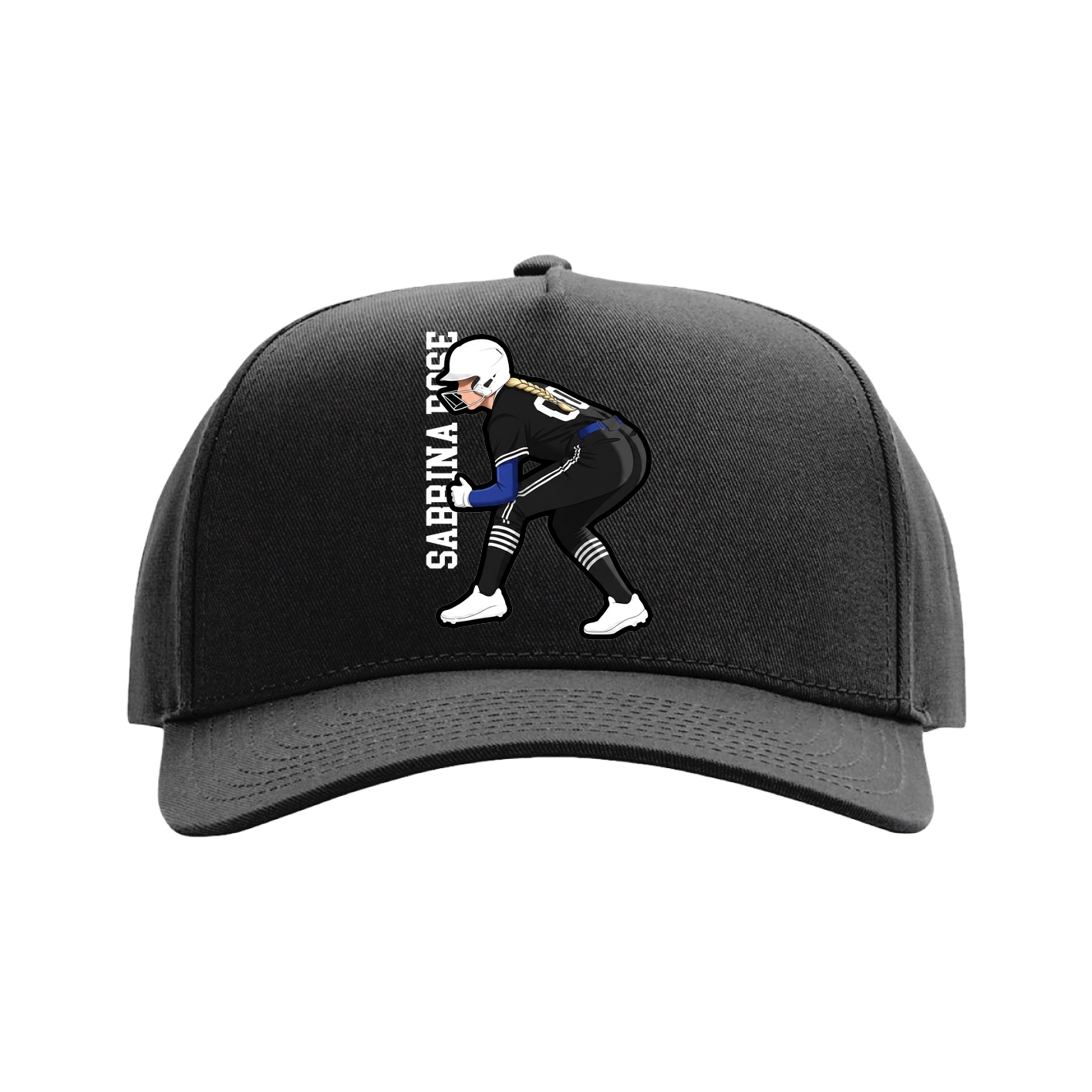 Full Fabric Five-Panel Champ Cap — Name Vertical in Black