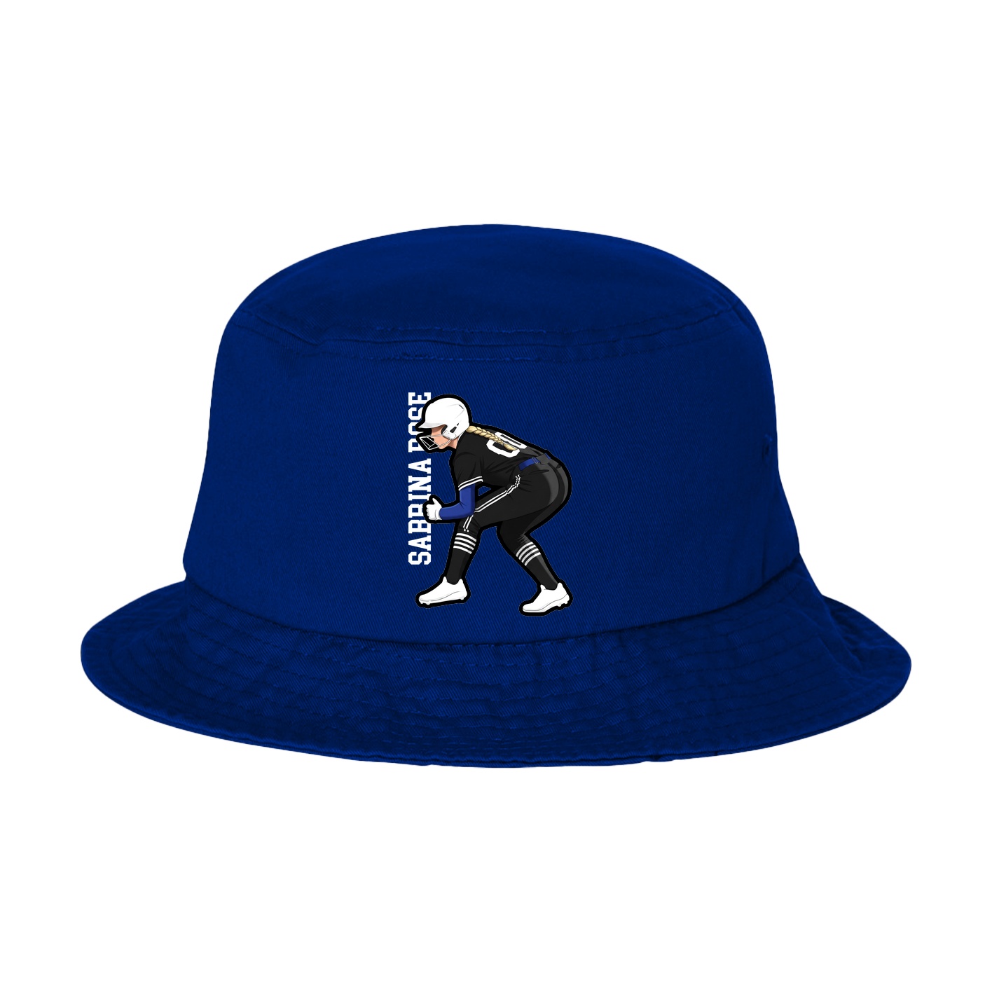 Bucket Cap — Name Vertical in Royal Blue