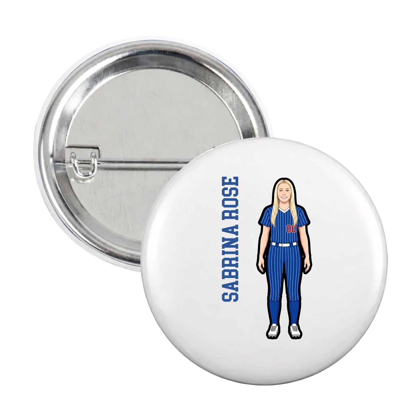 Game Day Button — Name Vertical in White