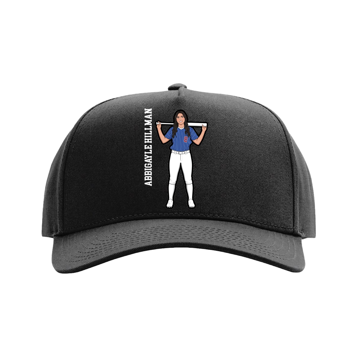 Full Fabric Five-Panel Champ Cap — Name Vertical in Black