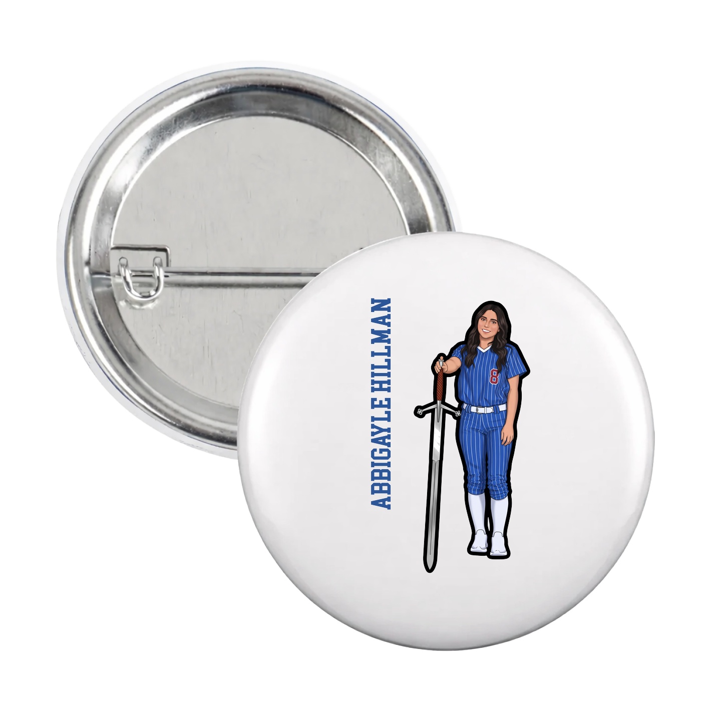 Game Day Button — Name Vertical in White
