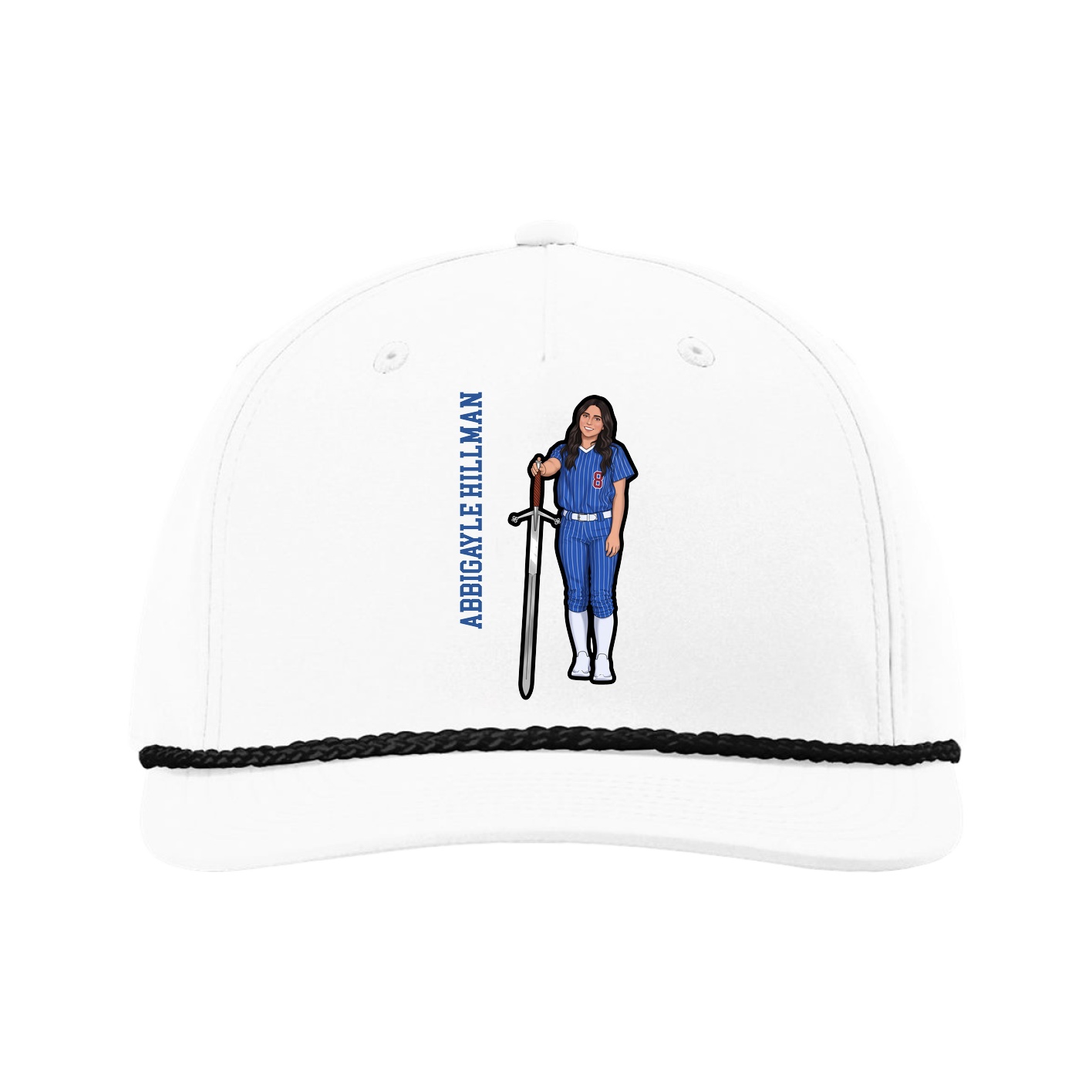 Five-Panel Classic Rope Cap — Name Vertical in White