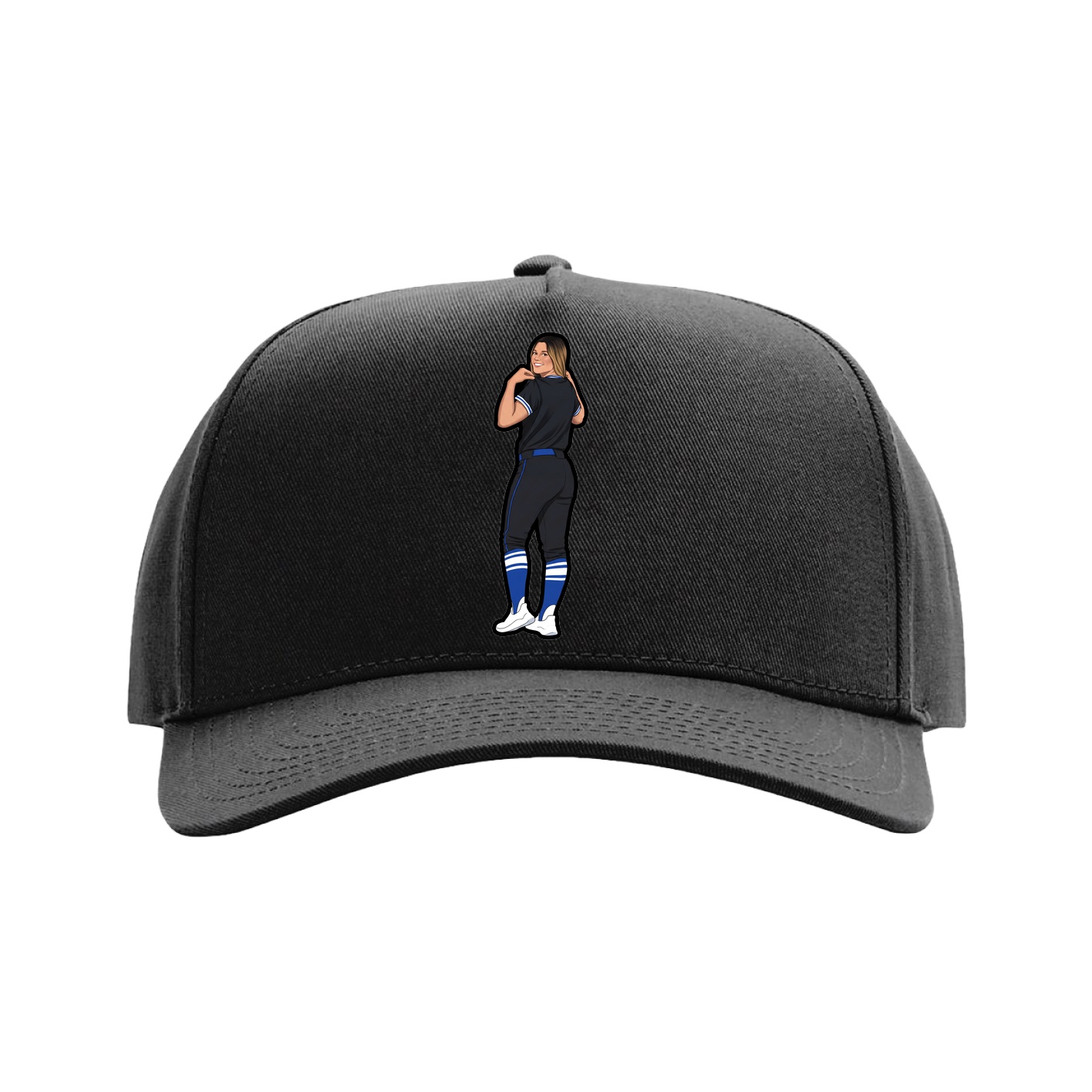 Full Fabric Five-Panel Champ Cap — Name Vertical in Black