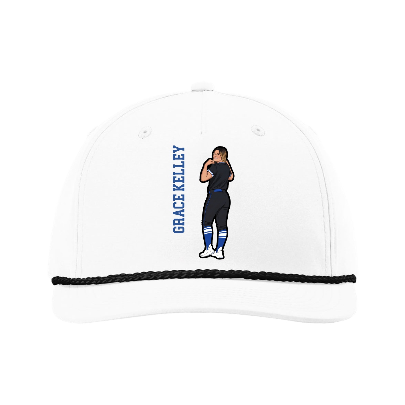 Five-Panel Classic Rope Cap — Name Vertical in White