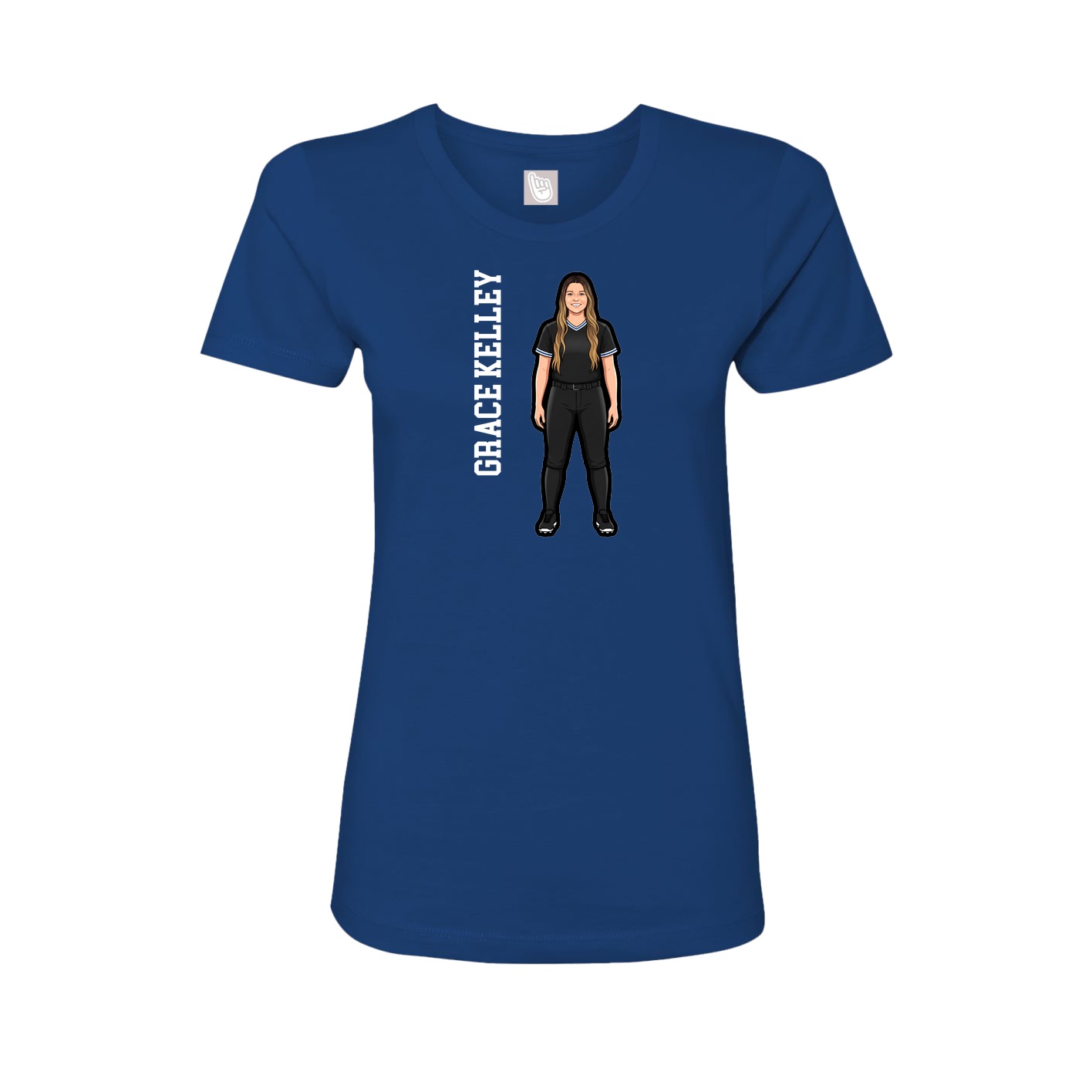 Fitted Women's Tee — Name Vertical in Royal