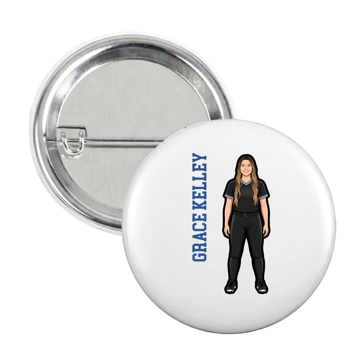 Game Day Button — Name Vertical in White