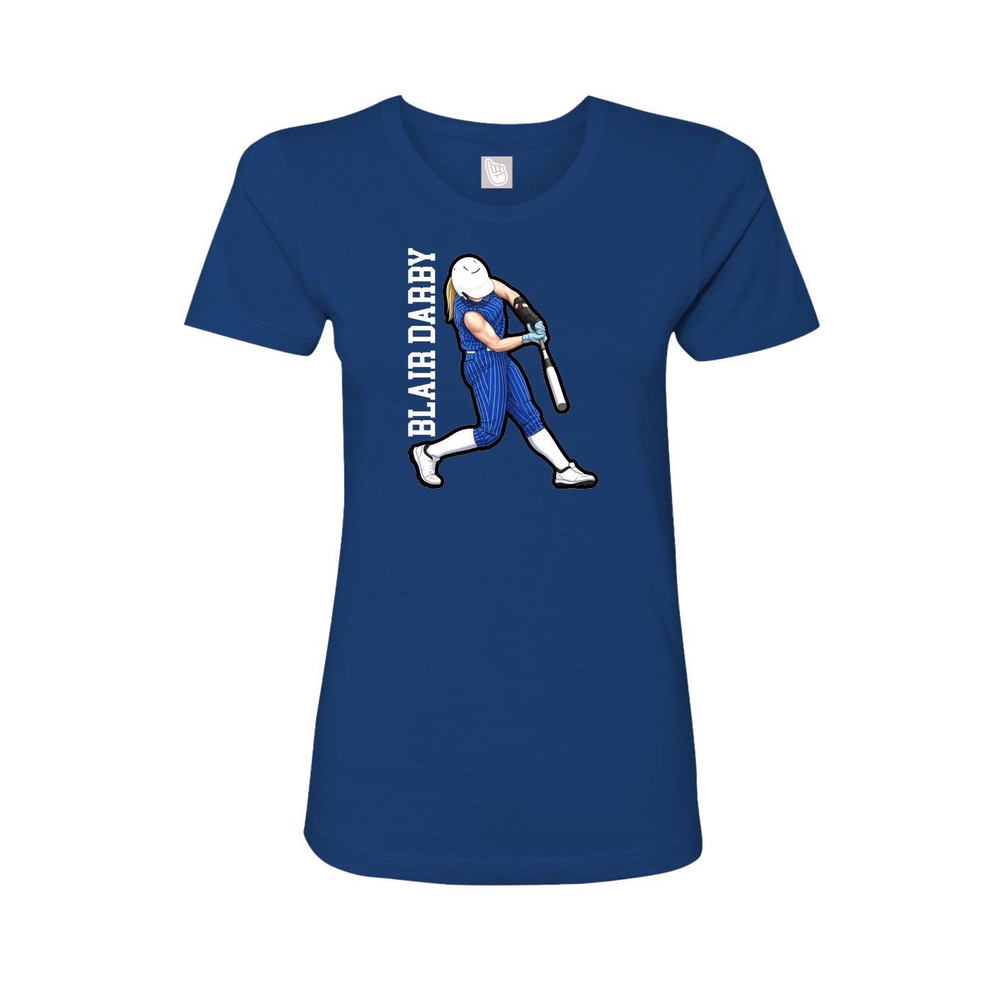 Fitted Women's Tee — Name Vertical in Royal