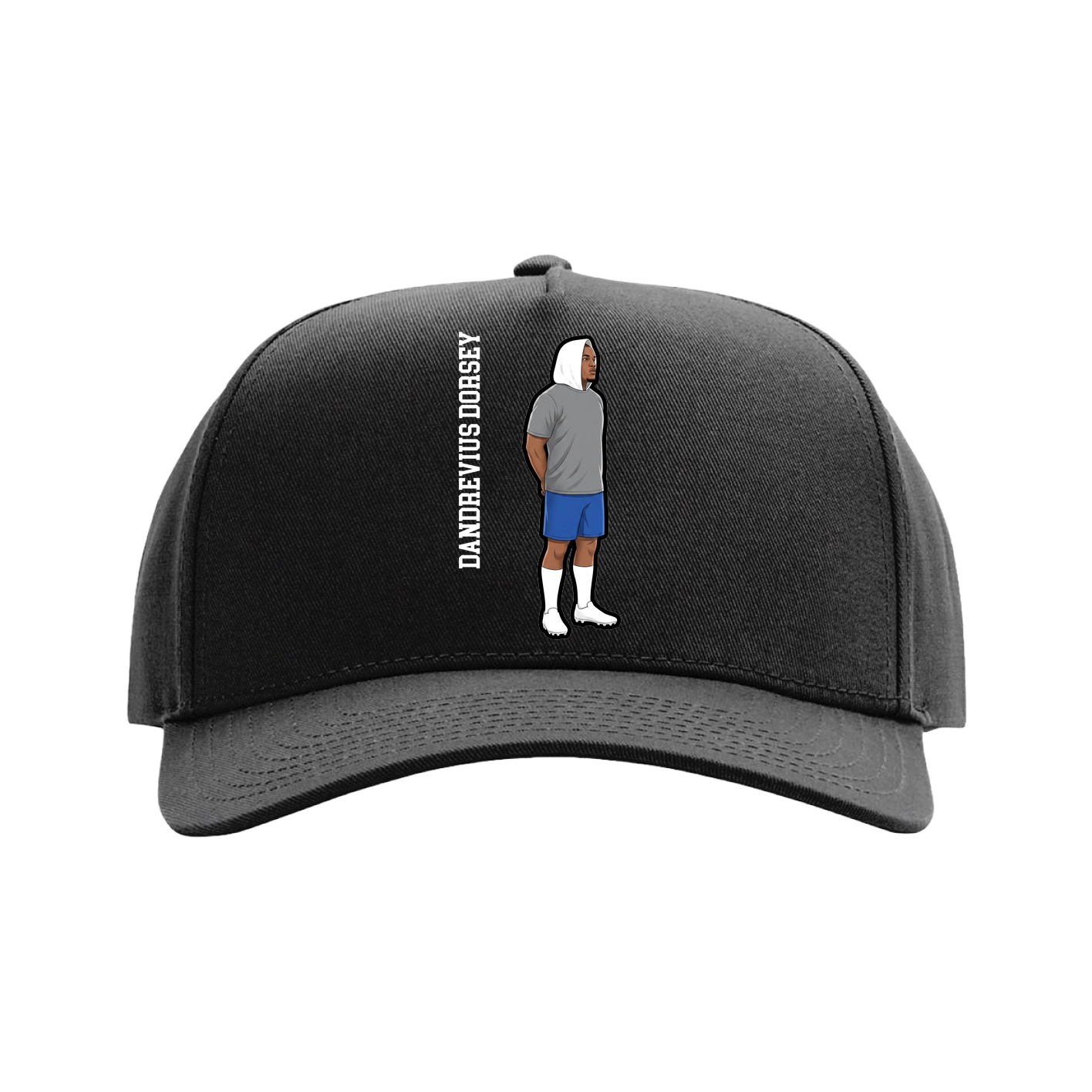 Full Fabric Five-Panel Champ Cap — Name Vertical in Black
