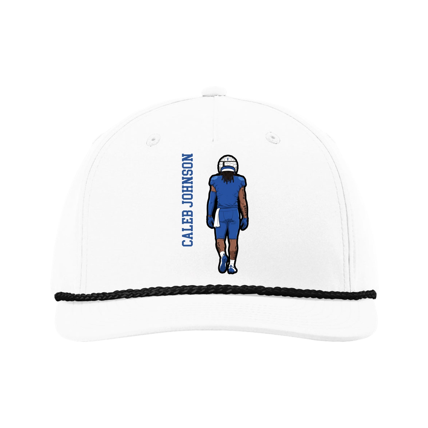 Five-Panel Classic Rope Cap — Name Vertical in White