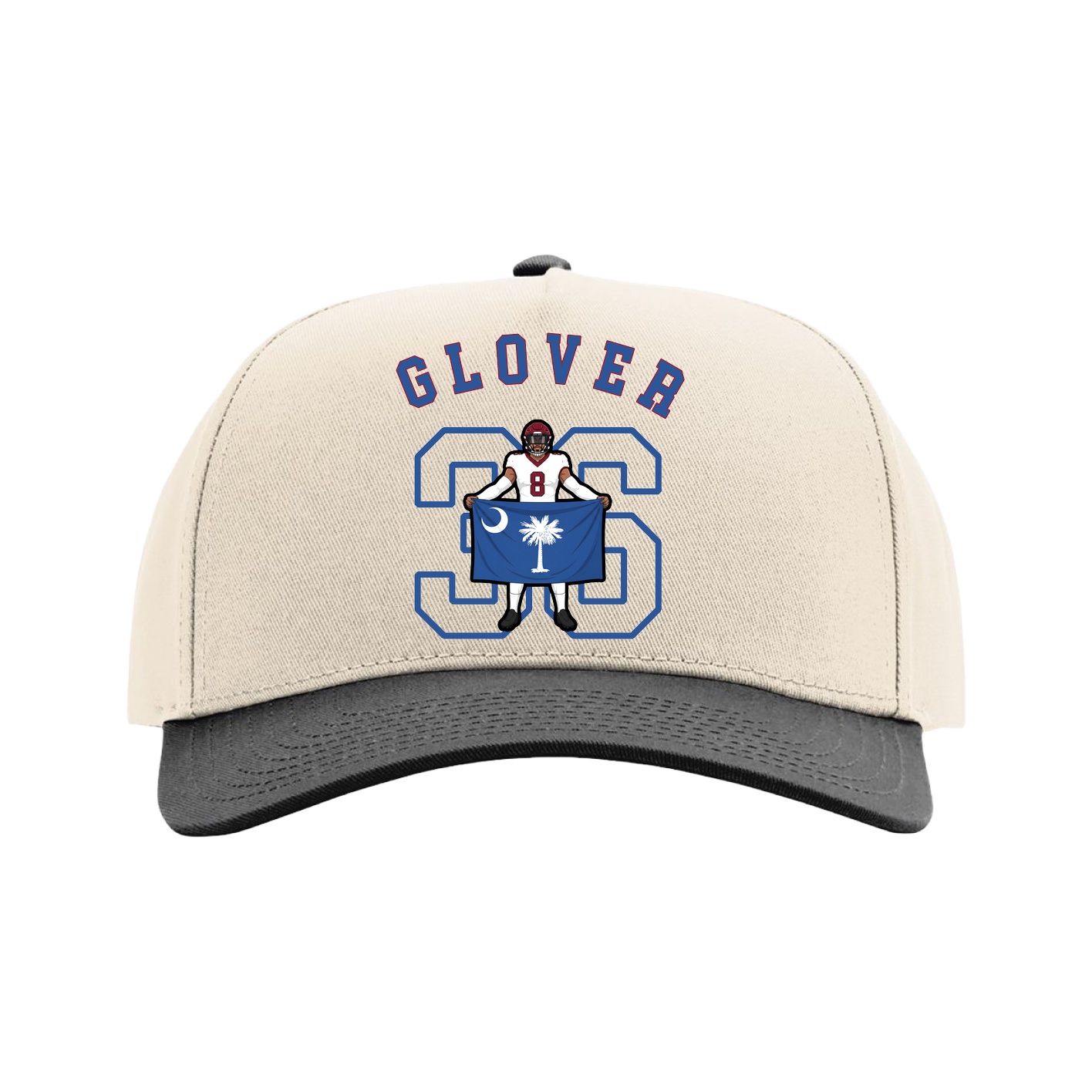 Full Fabric Five-Panel Champ Cap — Shirsey Arch in Cream/Black