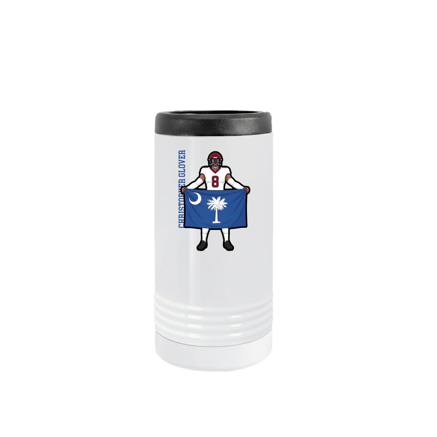Slim Beverage Holder — Name Vertical in White