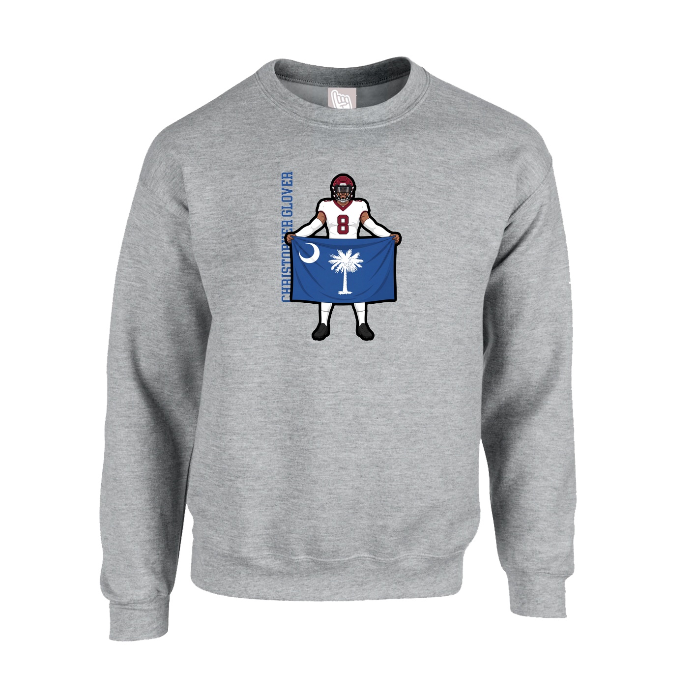 Fleece Crew — Name Vertical in Grey