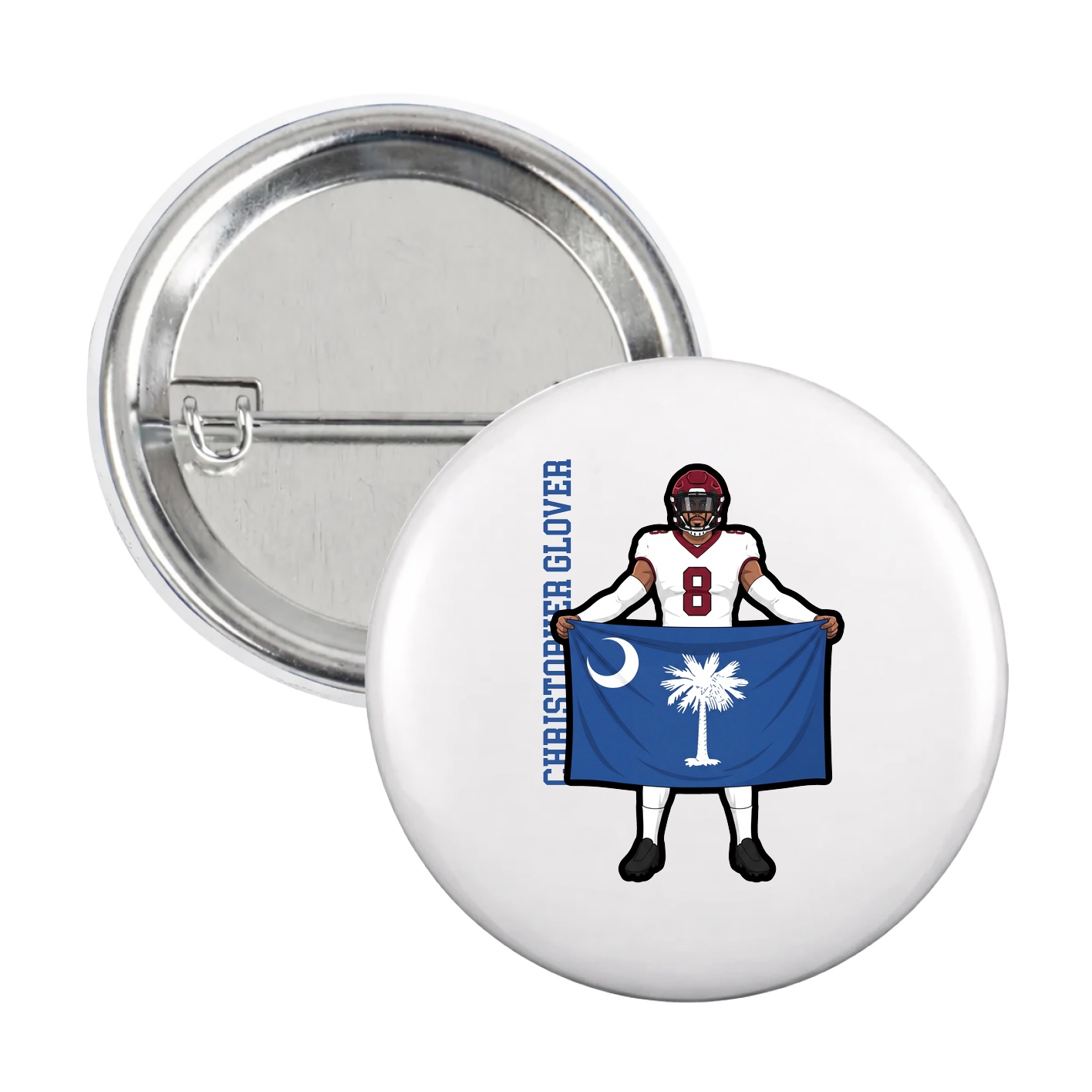 Game Day Button — Name Vertical in White