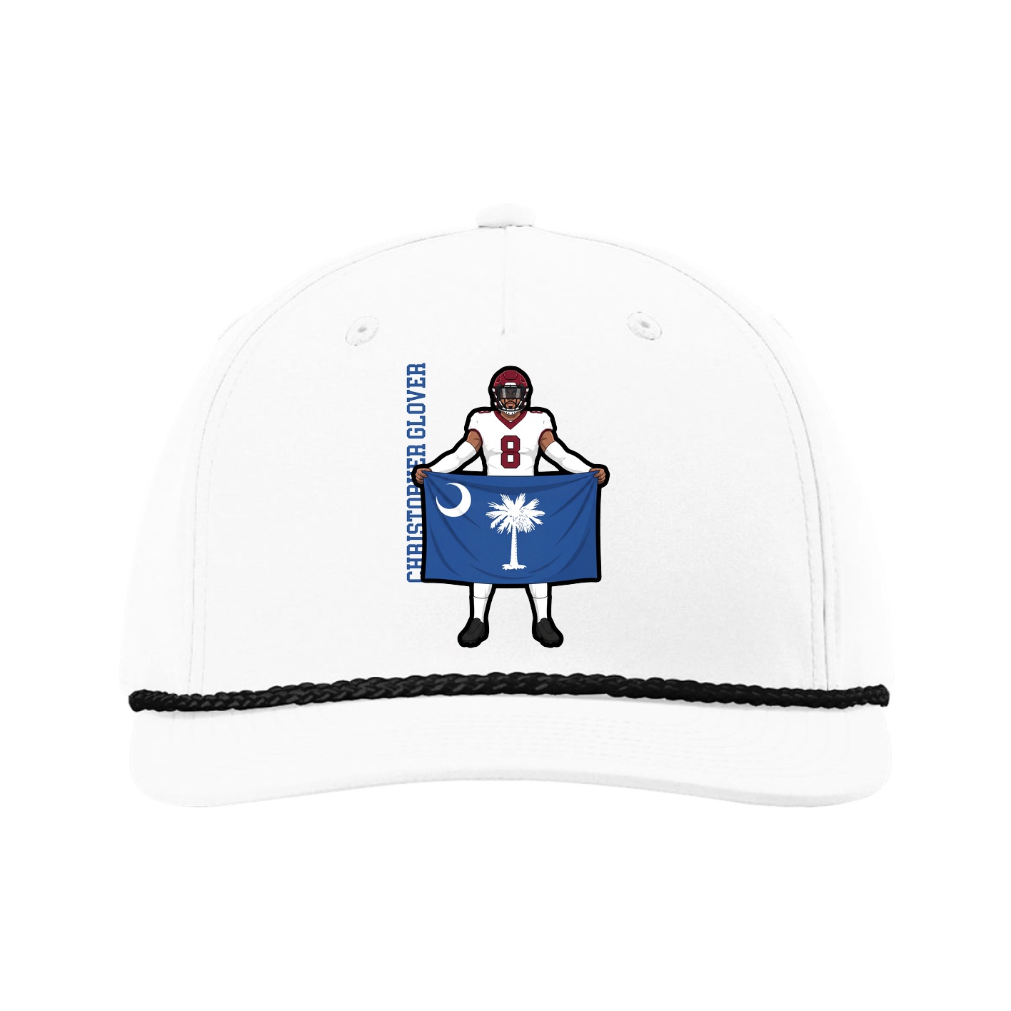 Five-Panel Classic Rope Cap — Name Vertical in White