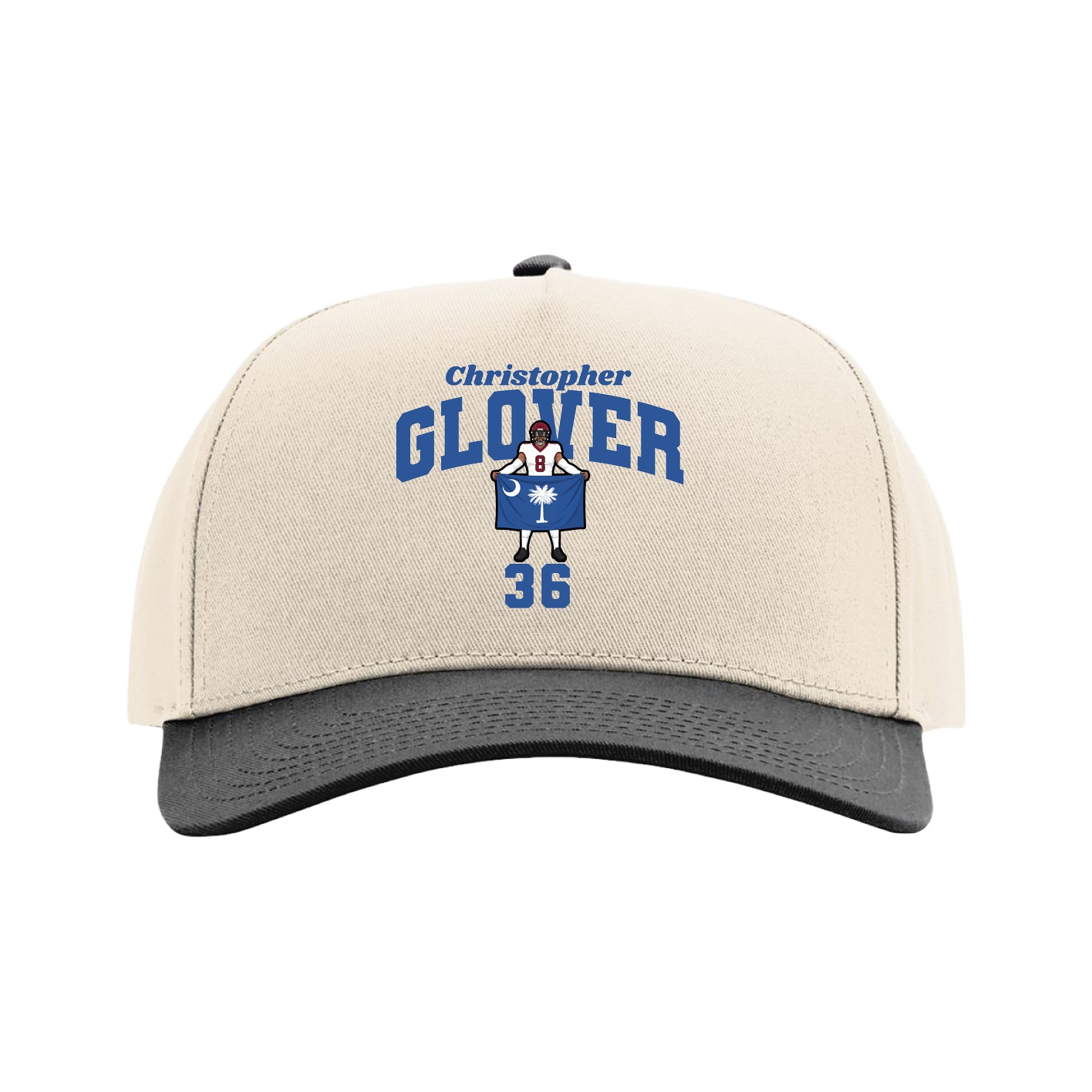 Full Fabric Five-Panel Champ Cap — Signature Arch in Cream/Black