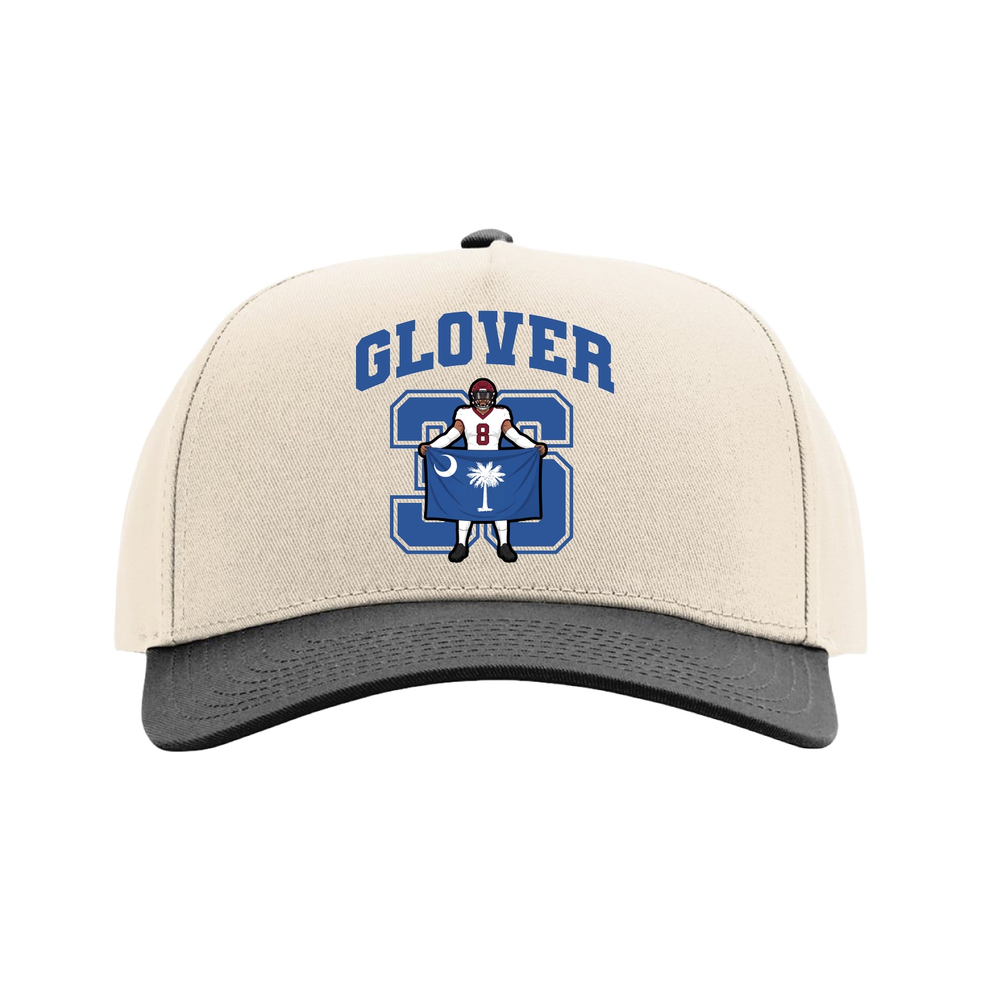Full Fabric Five-Panel Champ Cap — Number in Cream/Black