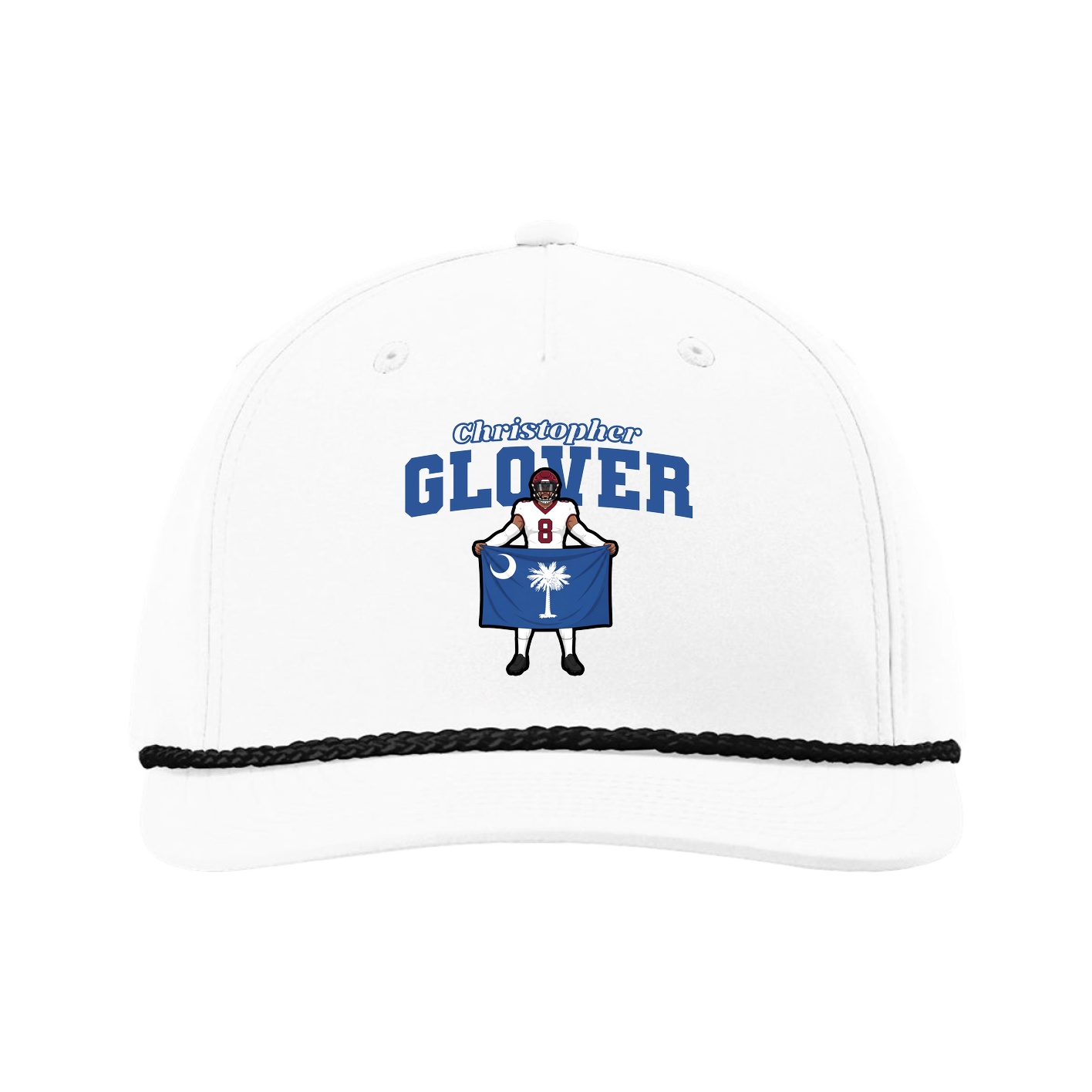 Five-Panel Classic Rope Cap — Name Arch in White