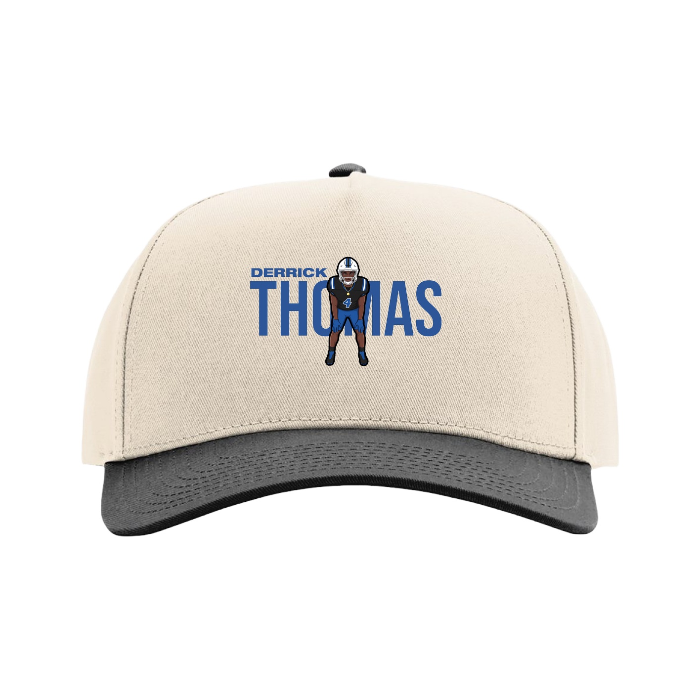Full Fabric Five-Panel Champ Cap — Player Name in Cream/Black