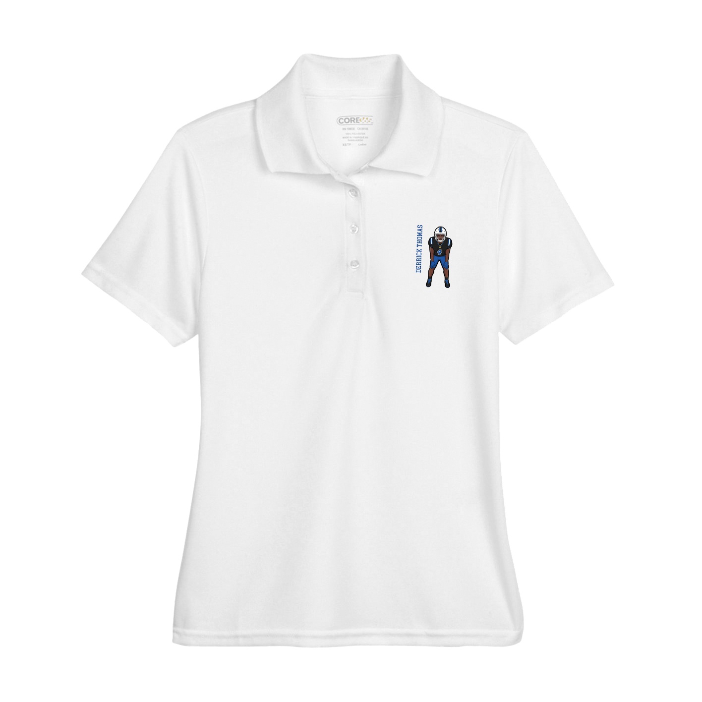 Womens Performance Polo — Name Vertical in White