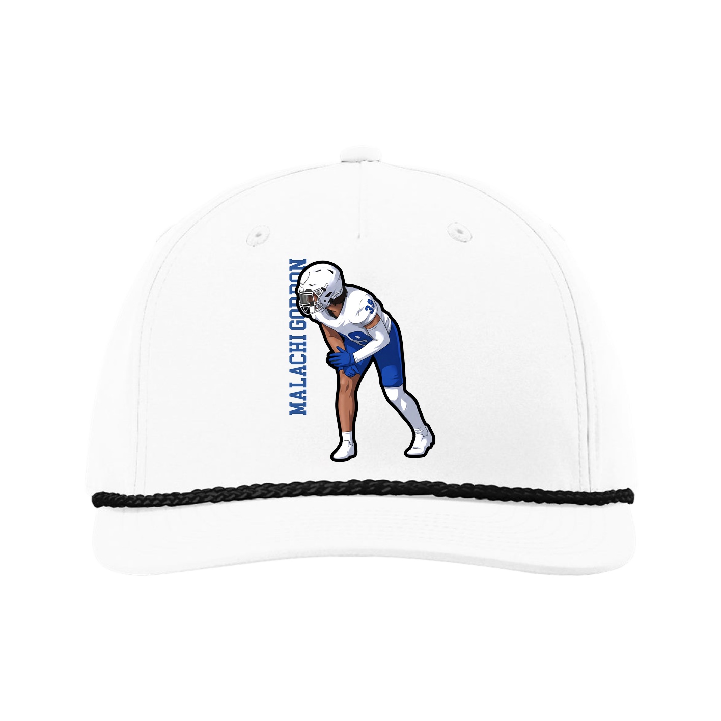 Five-Panel Classic Rope Cap — Name Vertical in White