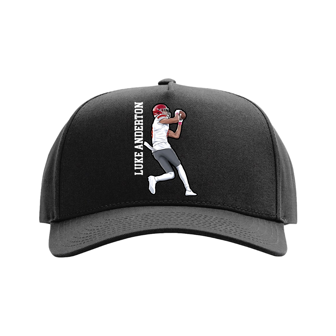 Full Fabric Five-Panel Champ Cap — Name Vertical in Black