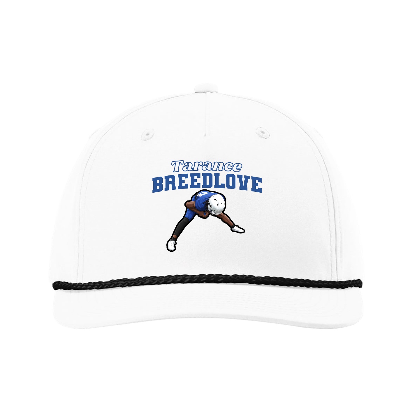 Five-Panel Classic Rope Cap — Name Arch in White
