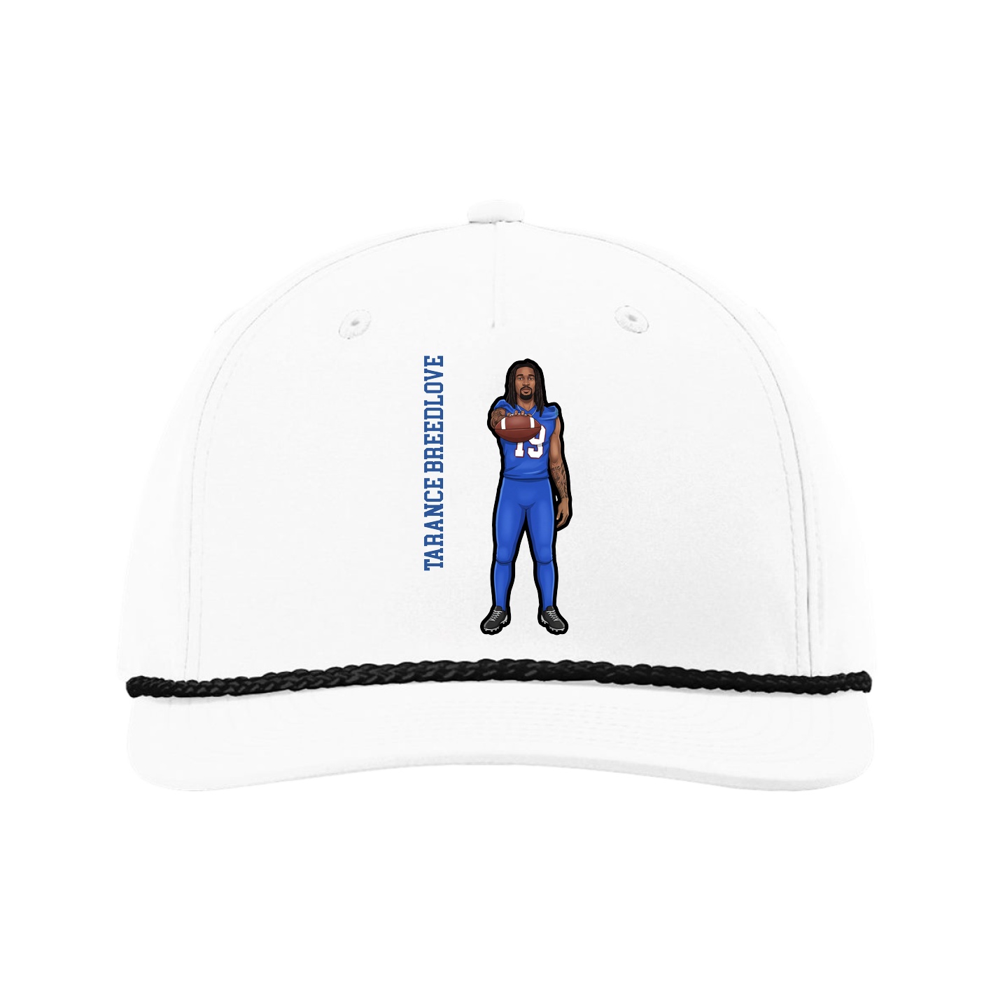 Five-Panel Classic Rope Cap — Name Vertical in White