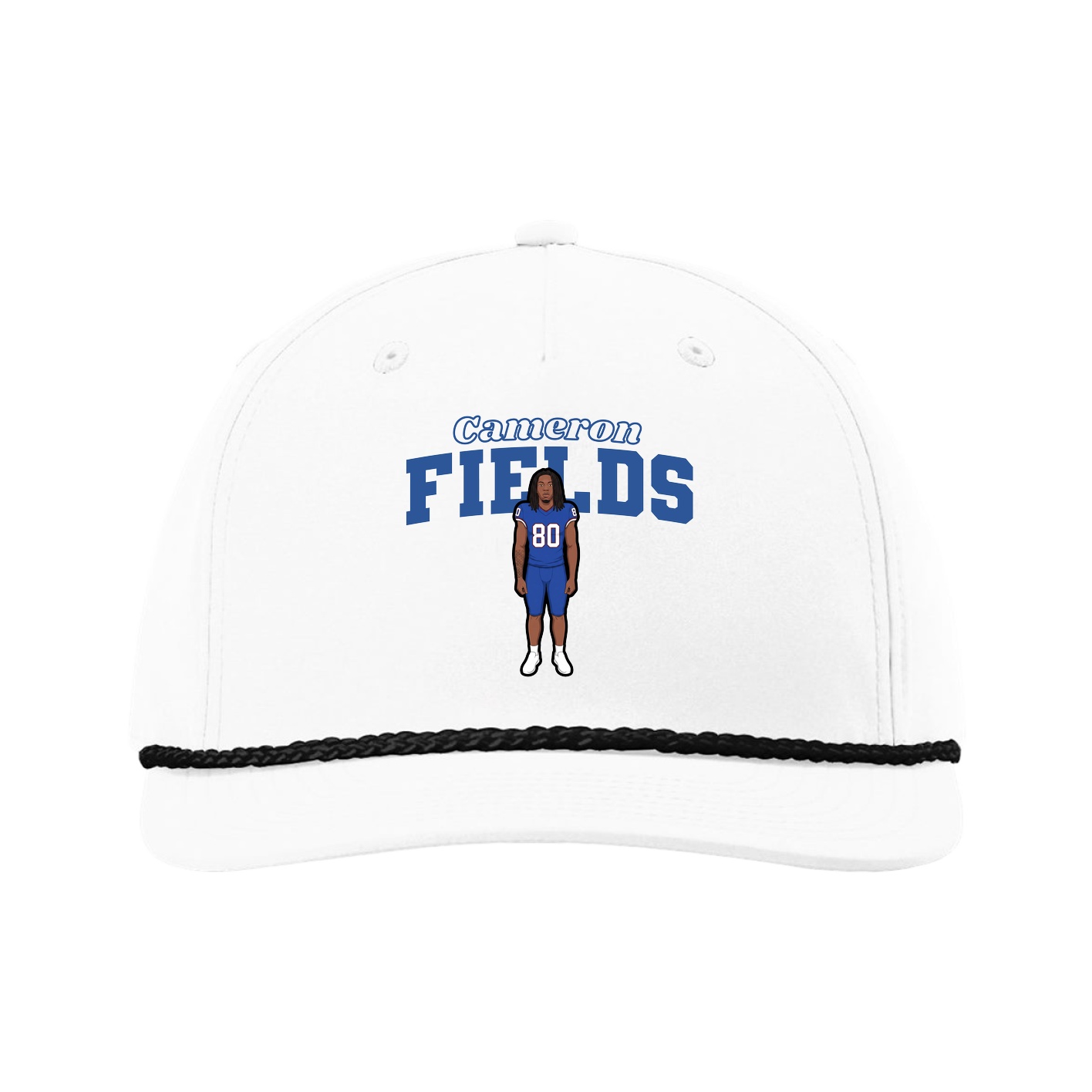 Five-Panel Classic Rope Cap — Name Arch in White
